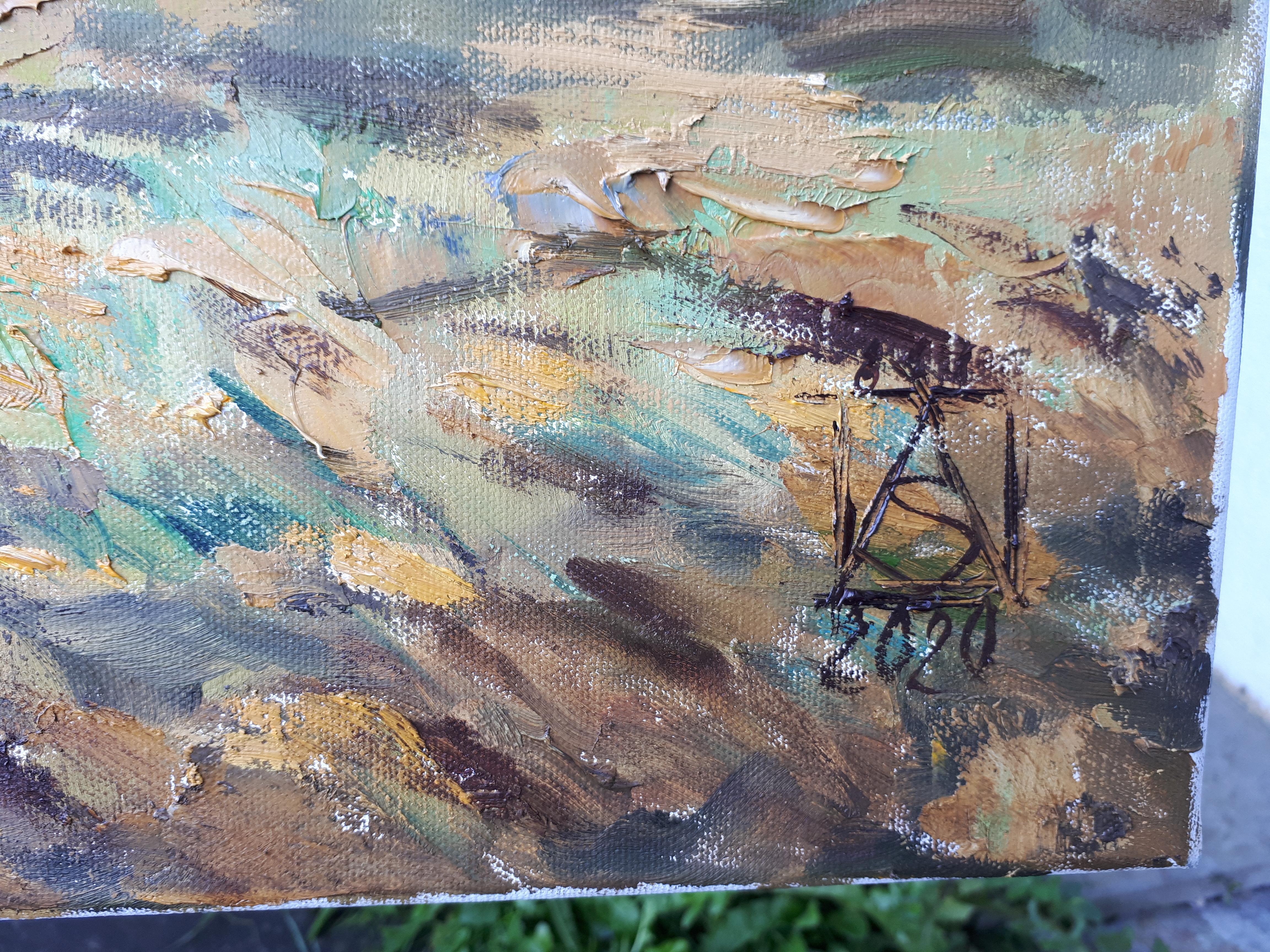 Herbst in den Bergen Liechtensteins. Landschaft in Öl, Schönheit, Natur. – Painting von Anna Shesterikova