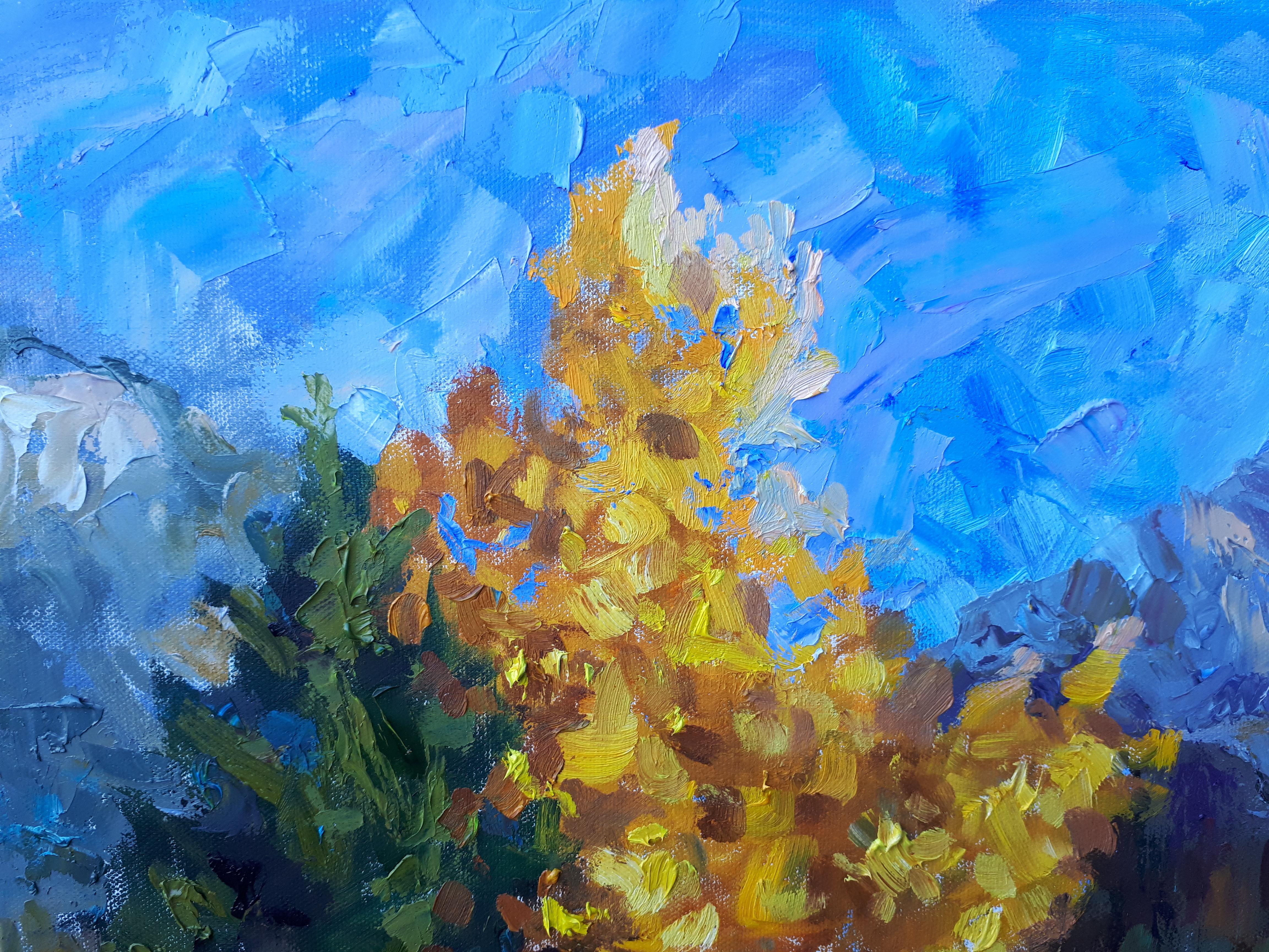 Herbst in den Bergen Liechtensteins. Landschaft in Öl, Schönheit, Natur. (Post-Impressionismus), Painting, von Anna Shesterikova