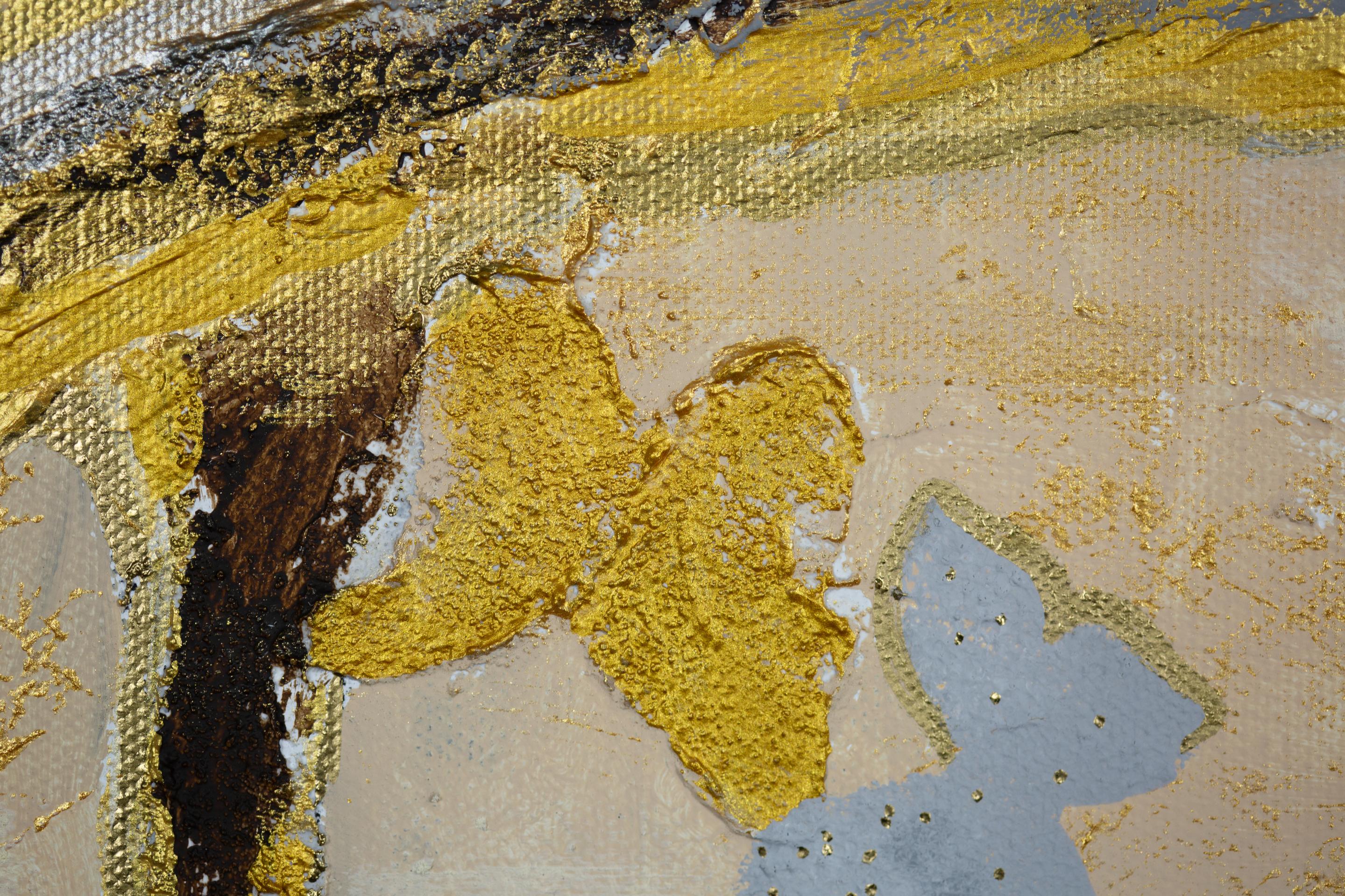 Despertar. Grande, horizontal, madera, oro, moderno semiabstracto. en venta 5