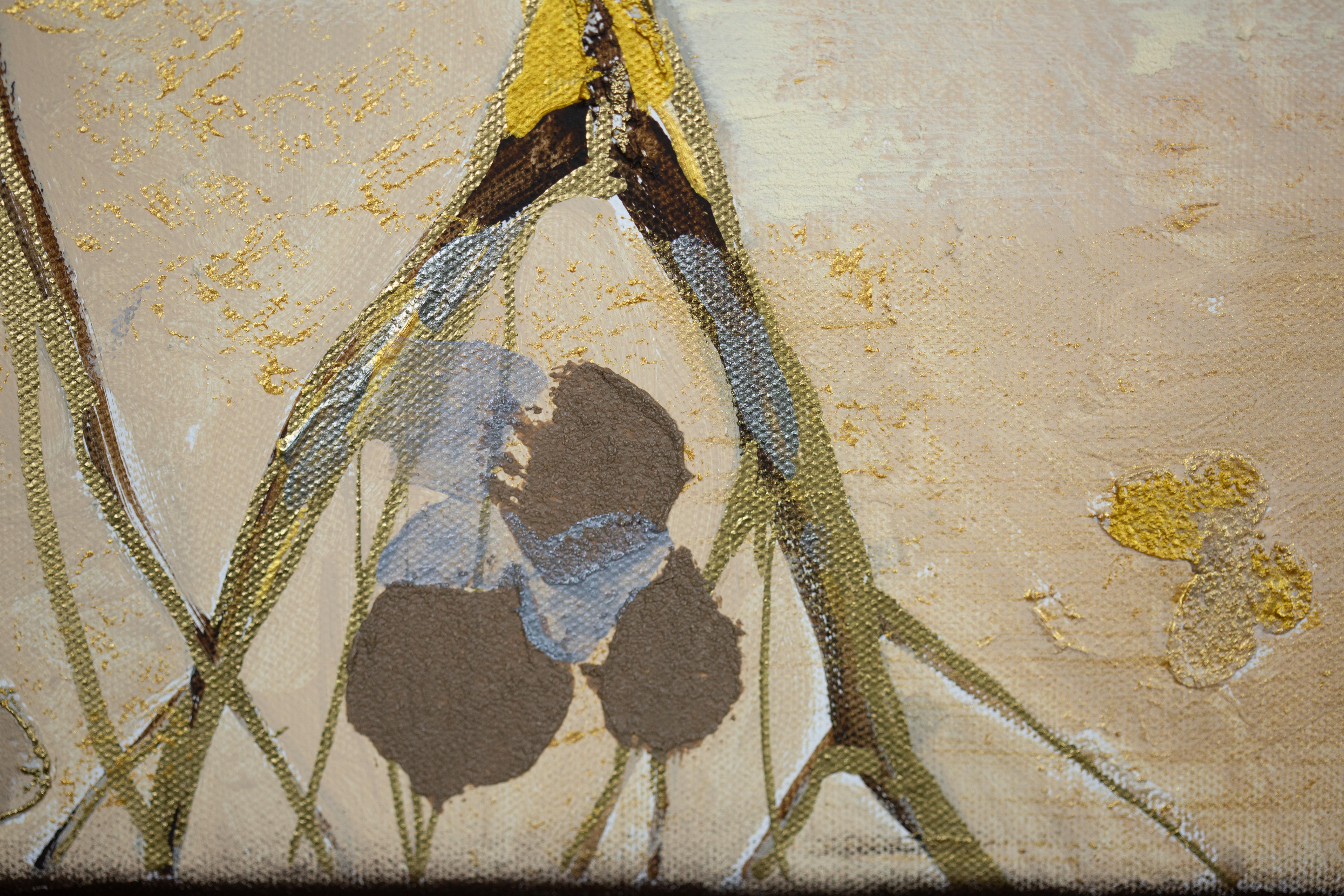 Despertar. Grande, horizontal, madera, oro, moderno semiabstracto. - Painting Abstracto de Anna Shesterikova