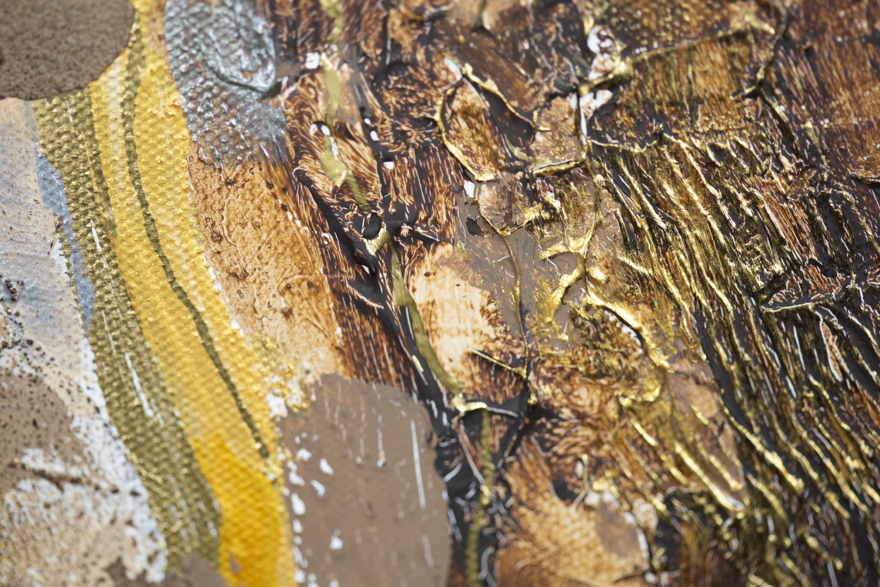 Despertar. Grande, horizontal, madera, oro, moderno semiabstracto. en venta 2