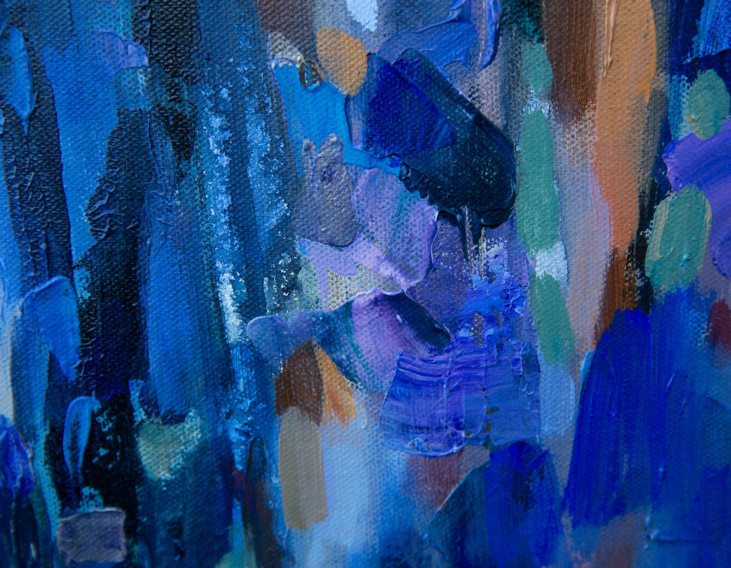 Blaue Stimmung. Horizontal, Expressionismus, Impressionismus, Blumen, Interieur im Angebot 5