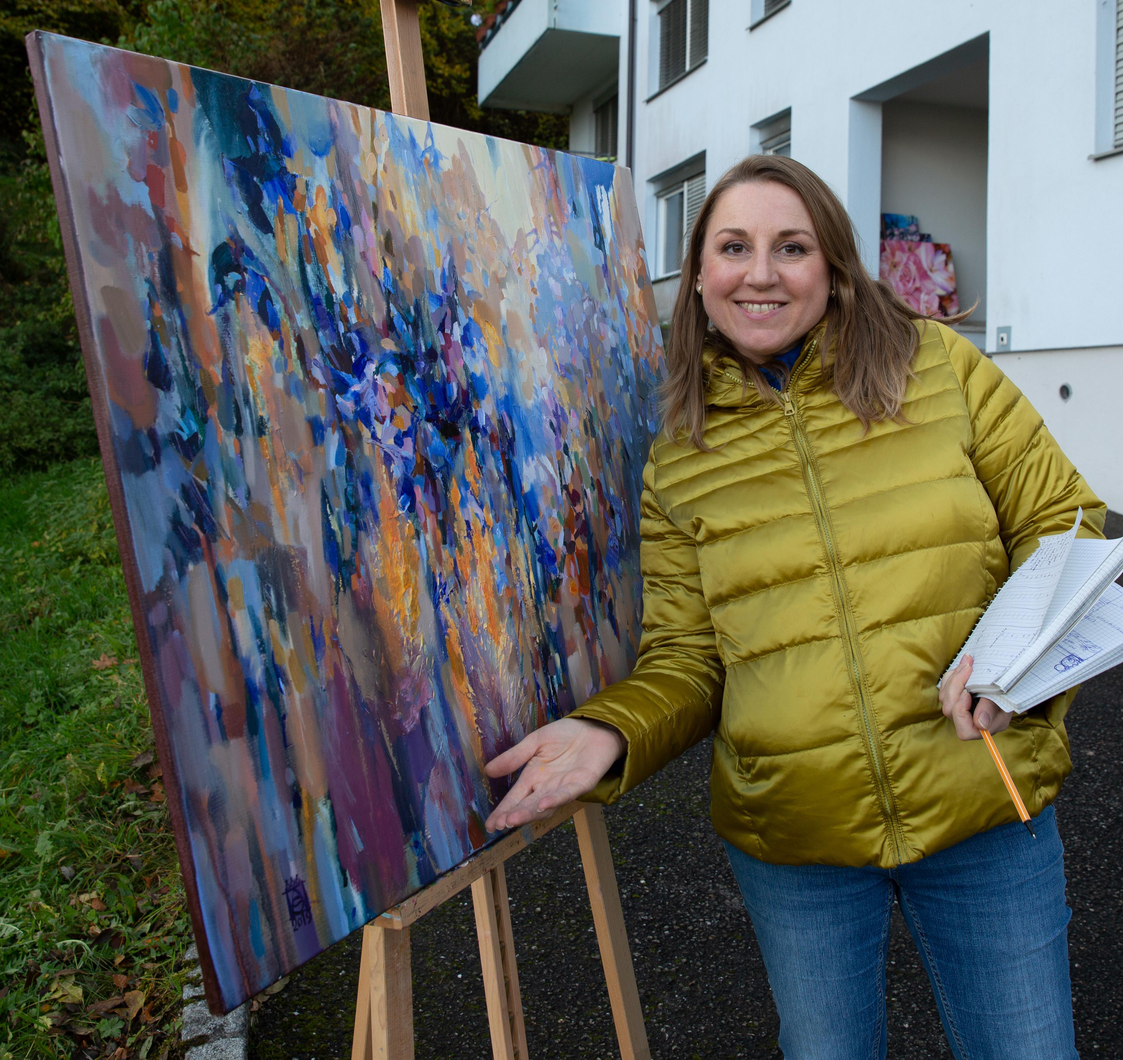 Blaue Stimmung. Horizontal, Expressionismus, Impressionismus, Blumen, Interieur (Abstrakter Expressionismus), Painting, von Anna Shesterikova
