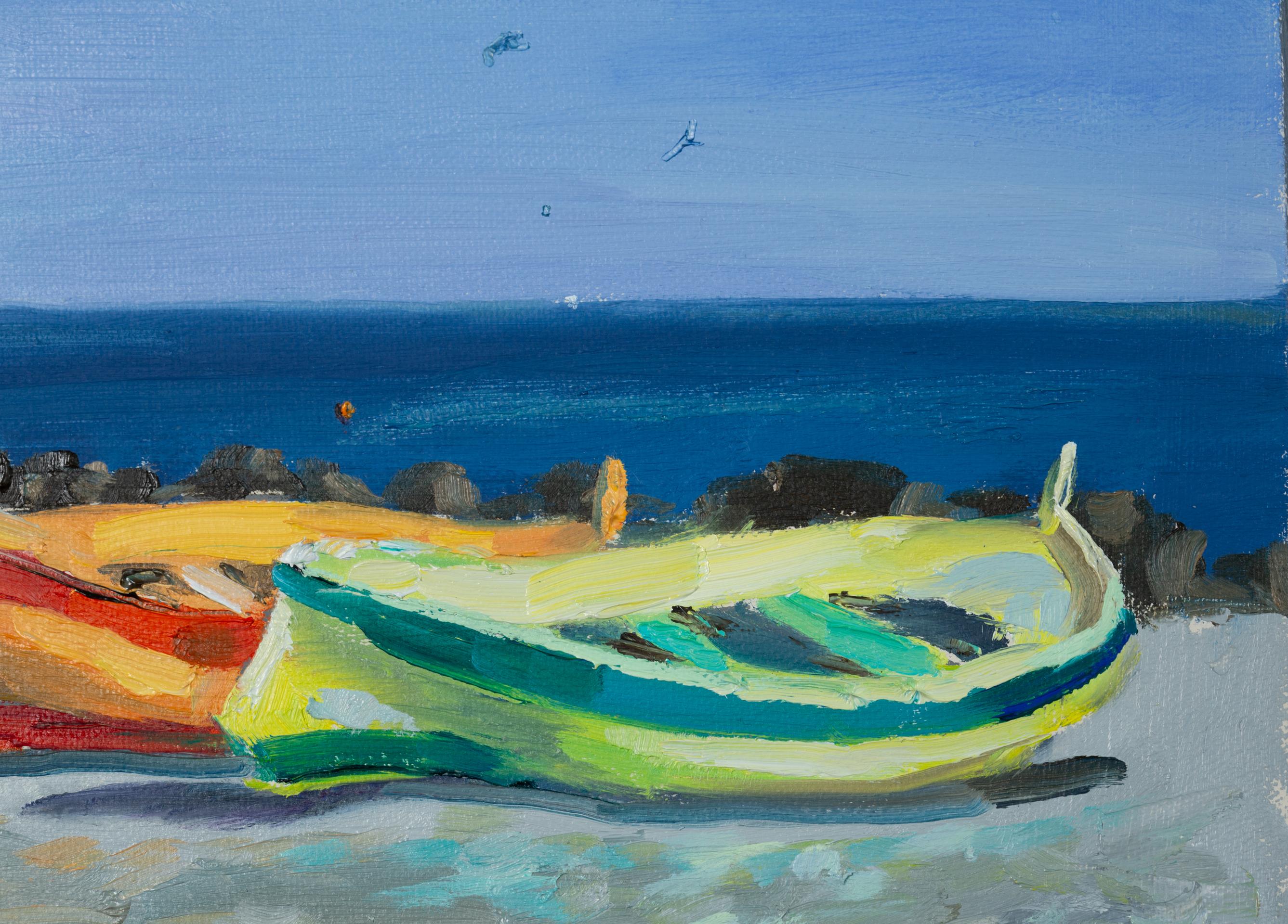 Boote am Strand von Ventimiglia. Meer, Boote, Sommer, Italien, Kleinformat im Angebot 5