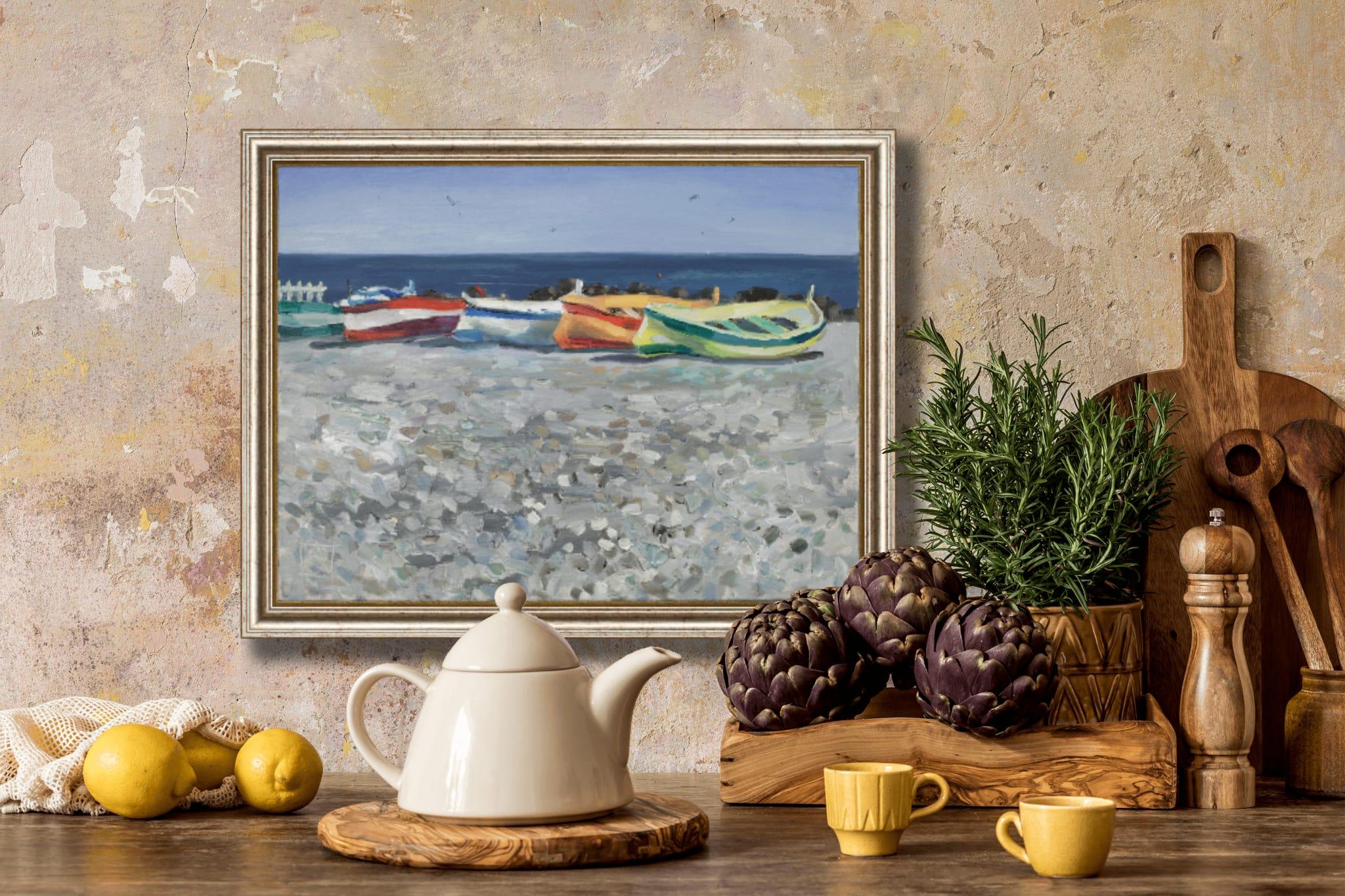 Boote am Strand von Ventimiglia. Meer, Boote, Sommer, Italien, Kleinformat im Angebot 14