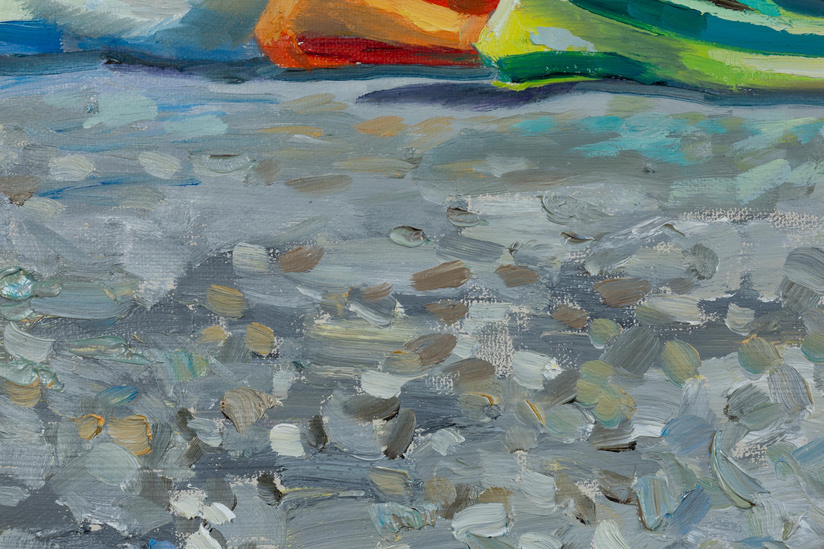 Boote am Strand von Ventimiglia. Meer, Boote, Sommer, Italien, Kleinformat im Angebot 1