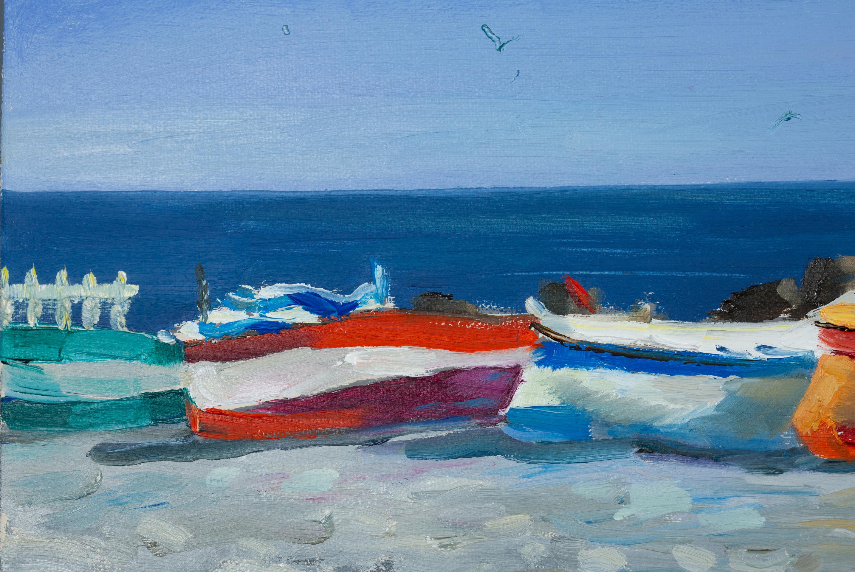 Boote am Strand von Ventimiglia. Meer, Boote, Sommer, Italien, Kleinformat im Angebot 3