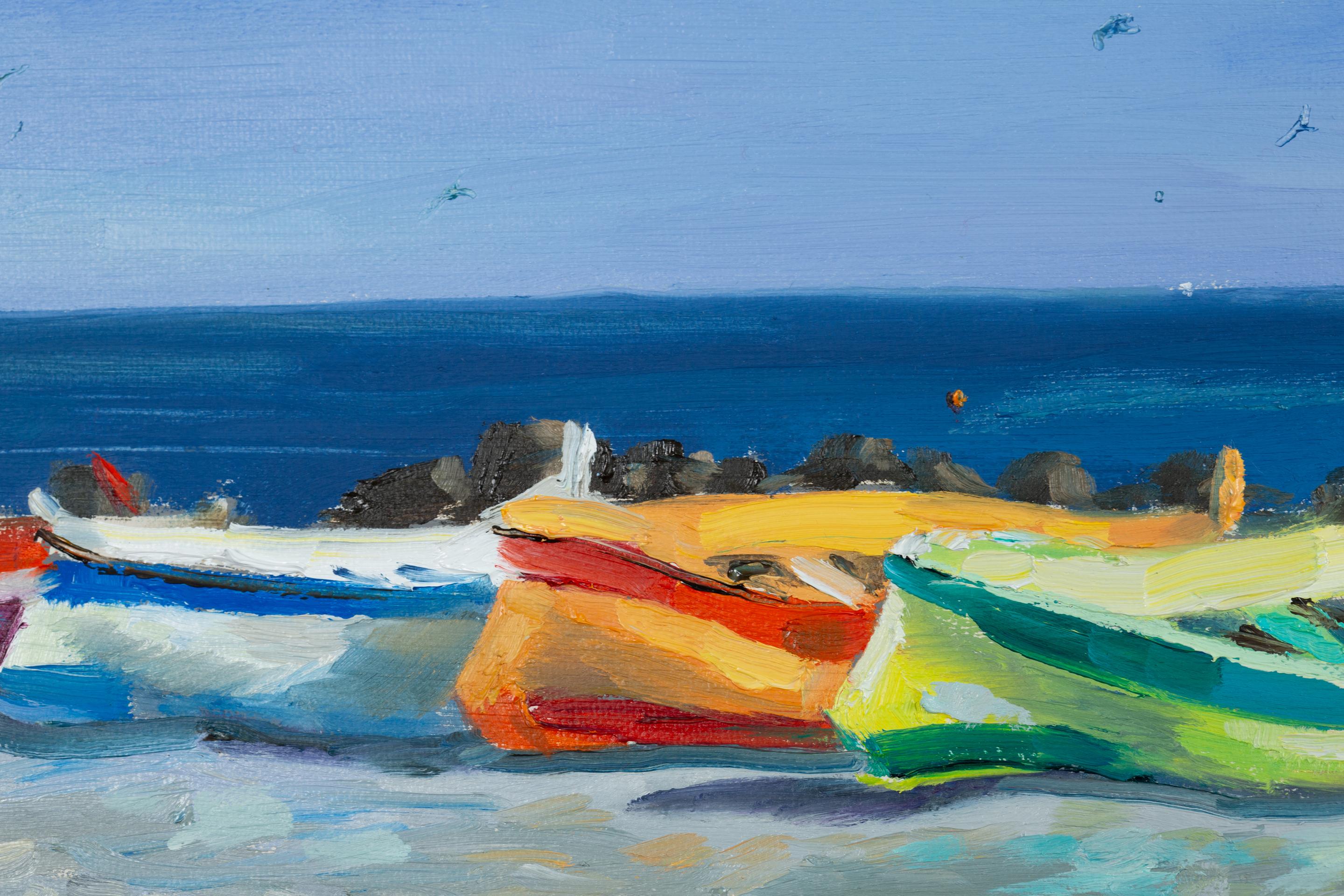 Boote am Strand von Ventimiglia. Meer, Boote, Sommer, Italien, Kleinformat im Angebot 4