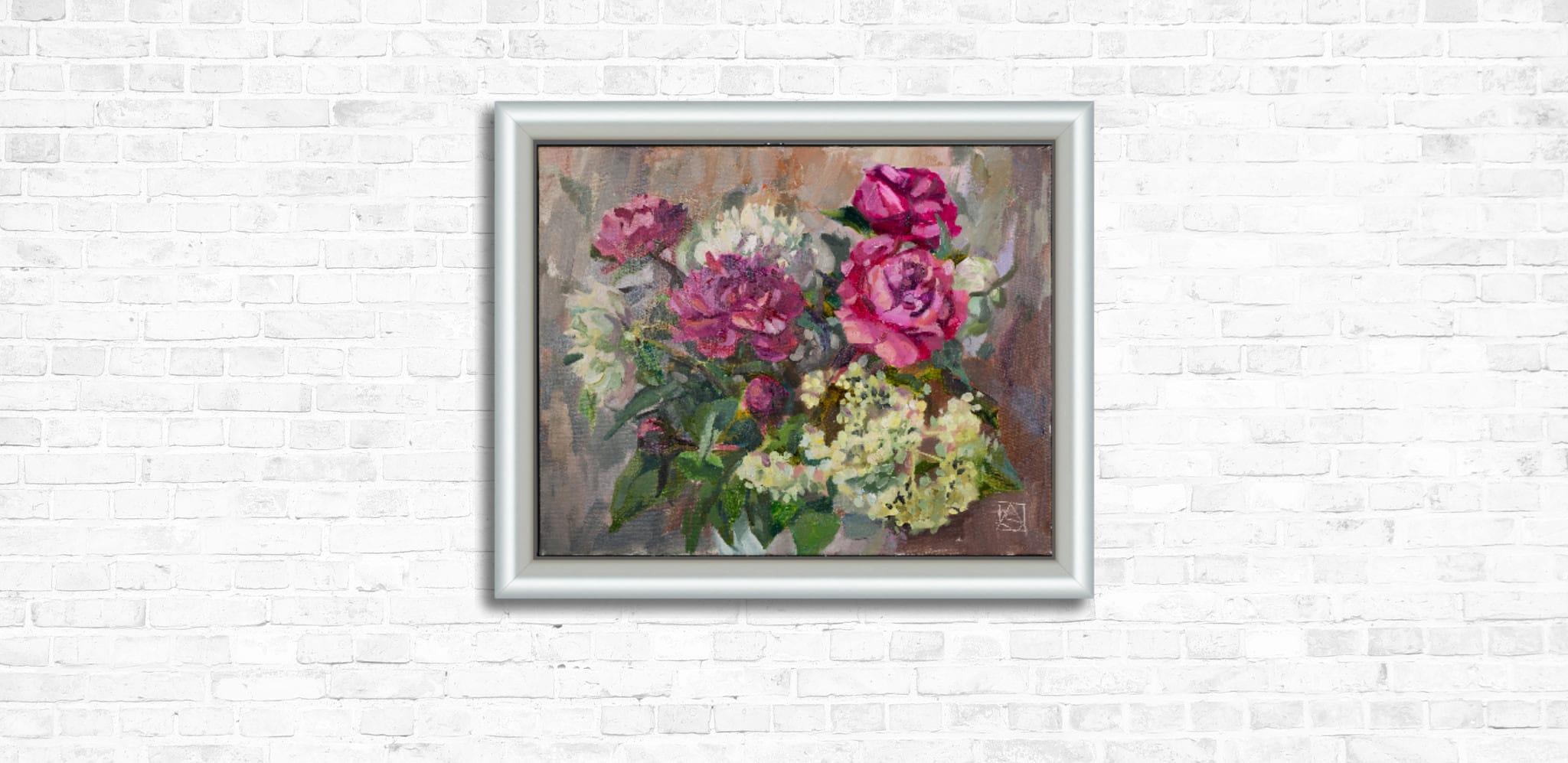 Blumenstrauß aus Pfingstrosen und Holunderbeeren im Angebot 1
