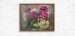Bouquet of Peonies and Elderberries. Oil on Canvas, Impressionist, floral