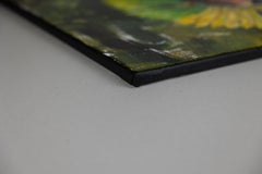 Boy with a Bird. Kayapo. Indian child, national clothes, oil painting.