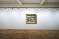 Bridge in Dolceaqua. Mountains, bridge, river, Italy, city, castle, Claude Monet