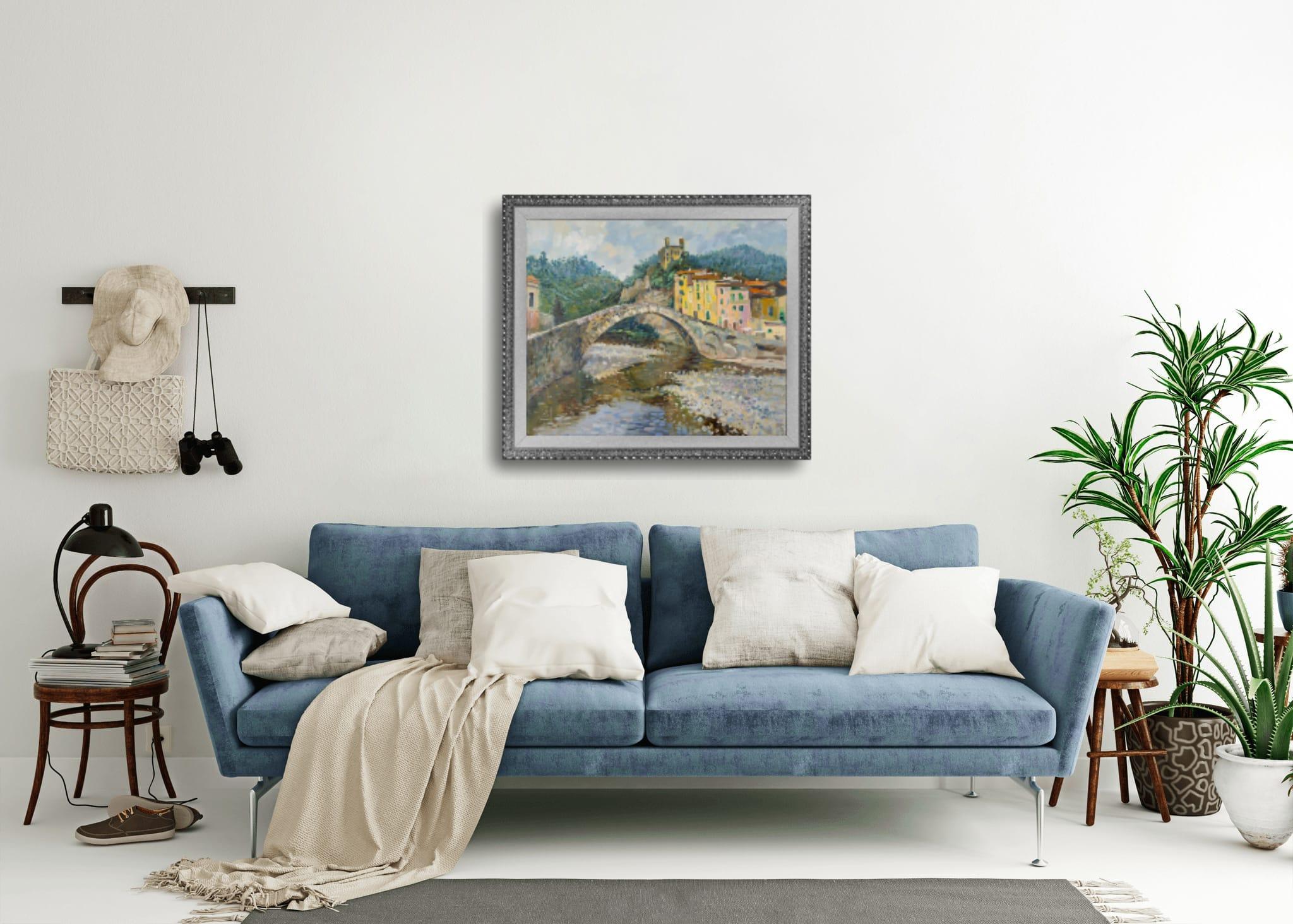 Brücke in Dolceaqua. Berge, Brücke, Fluss, Italien, Stadt, Schloss, Dolceacqua im Angebot 2