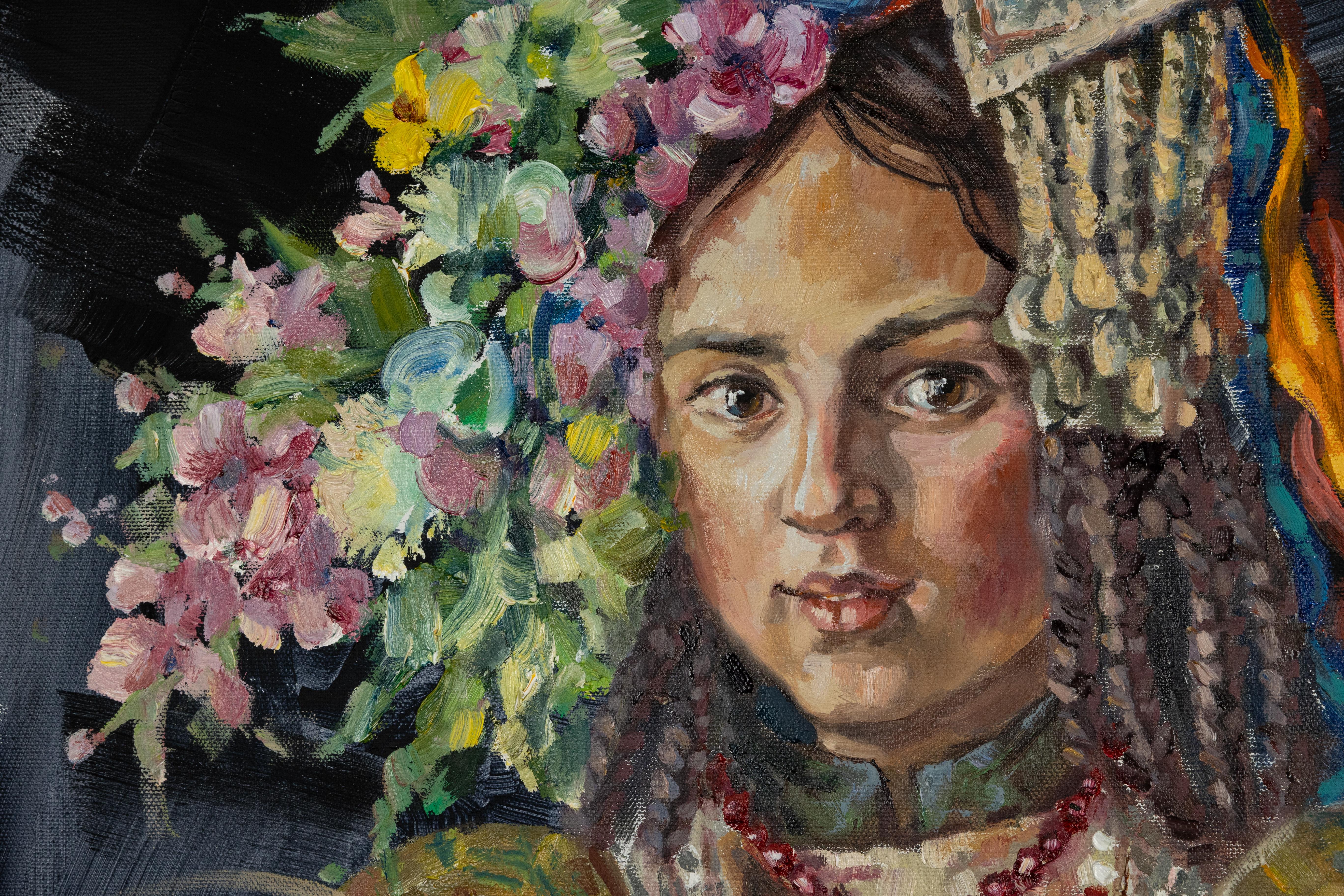 Brokpa. Portrait of a girl in national dress, vertical, India. For Sale 4