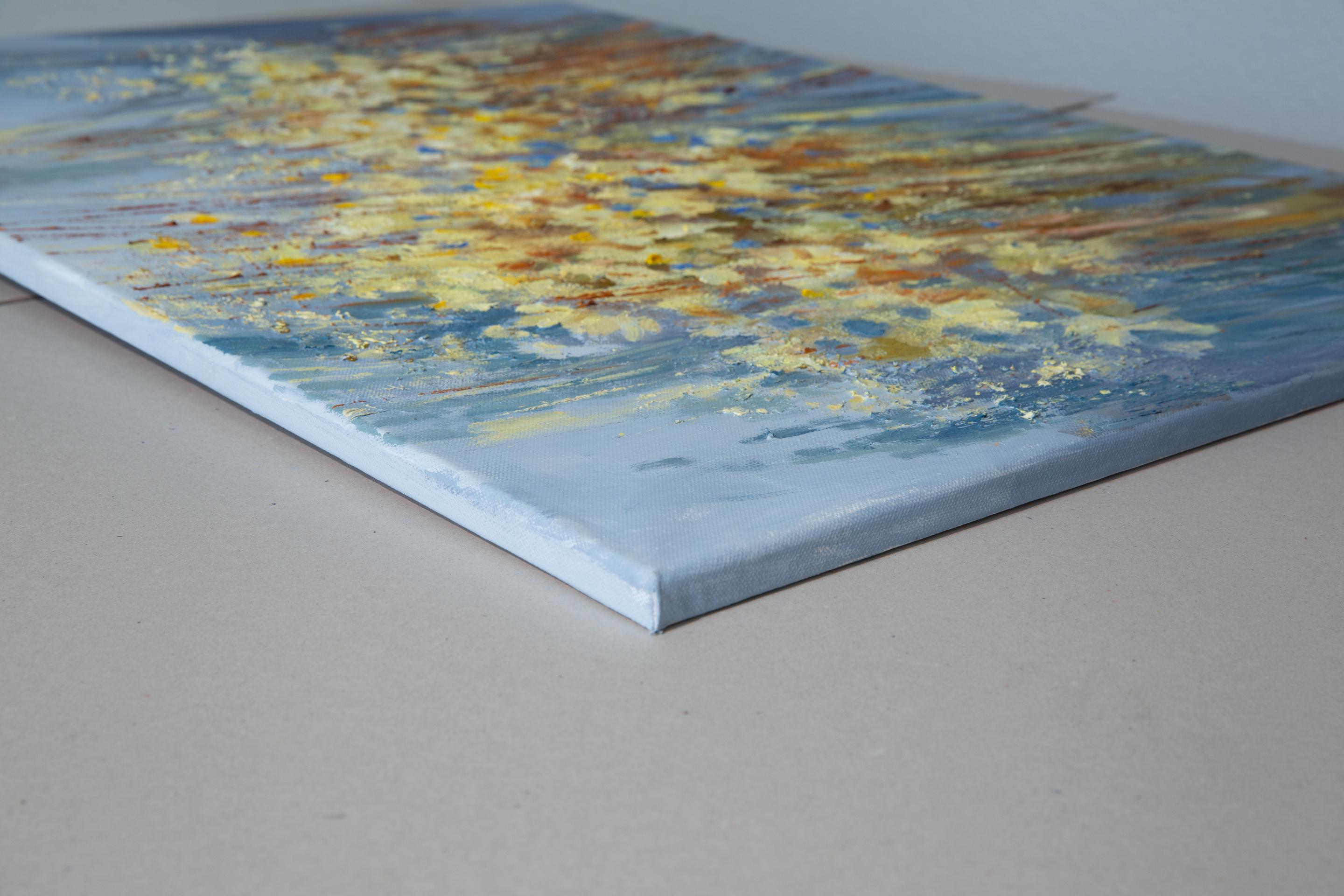 Kamille. Horizontal, Expressionismus, Blumen, horizontal, blau, innen – Painting von Anna Shesterikova
