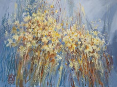 Kamille. Horizontal, Impressionismus, Blumen, Interieur, Japandi, shabby chic