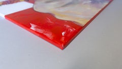 Cattle Drive from Alps. Figurative, cow, flowers, horizontal, large format, red