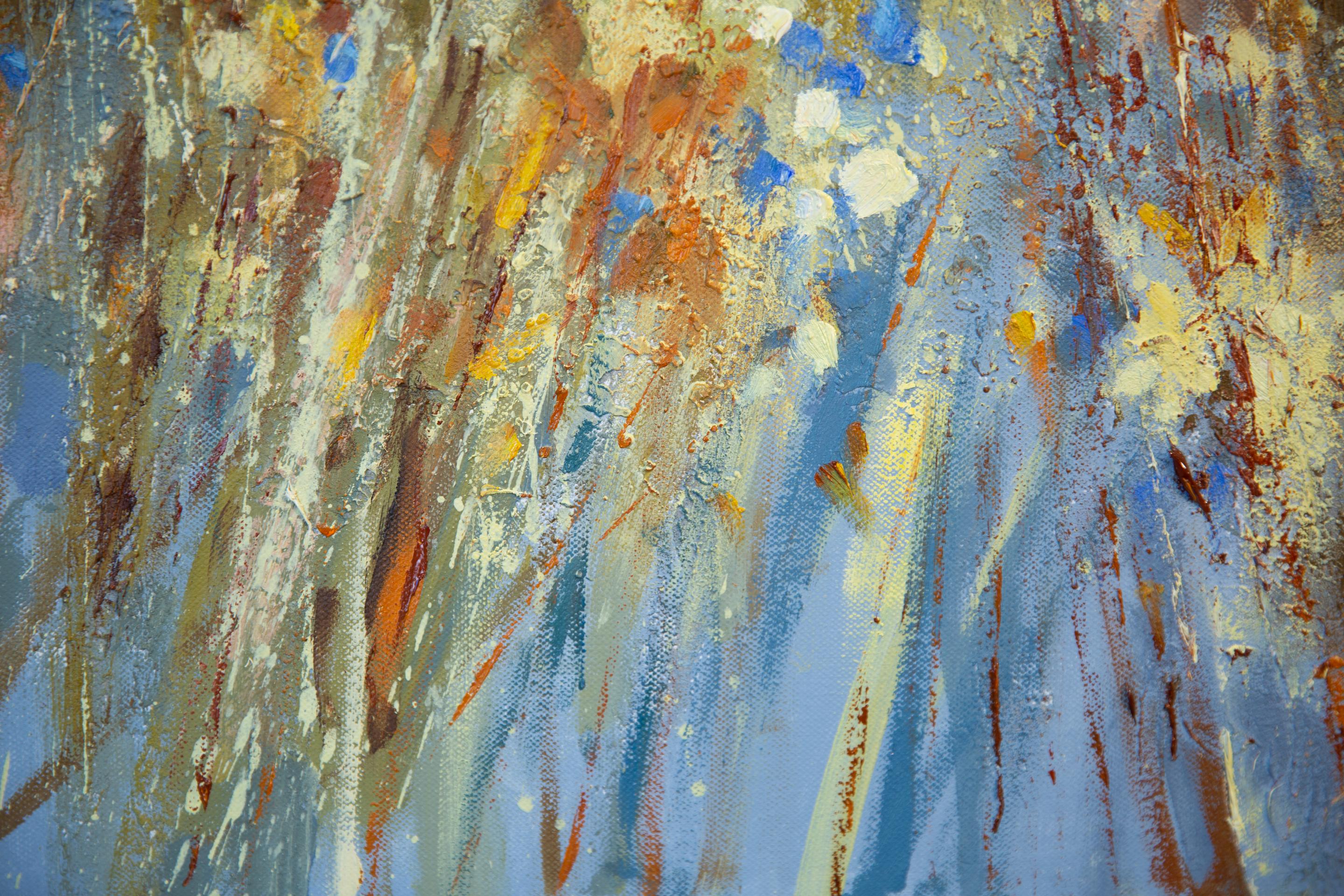 Semi-abstrakt, horizontal, Blumen, Natur, blau, Ölgemälde

In diesem Werk von Anna Shesterikova verwandelt sich das Motiv einer Kamillenwiese in eine lebendige Schwingung aus Licht und Farbe - weniger ein florales Motiv als vielmehr ein emotionaler