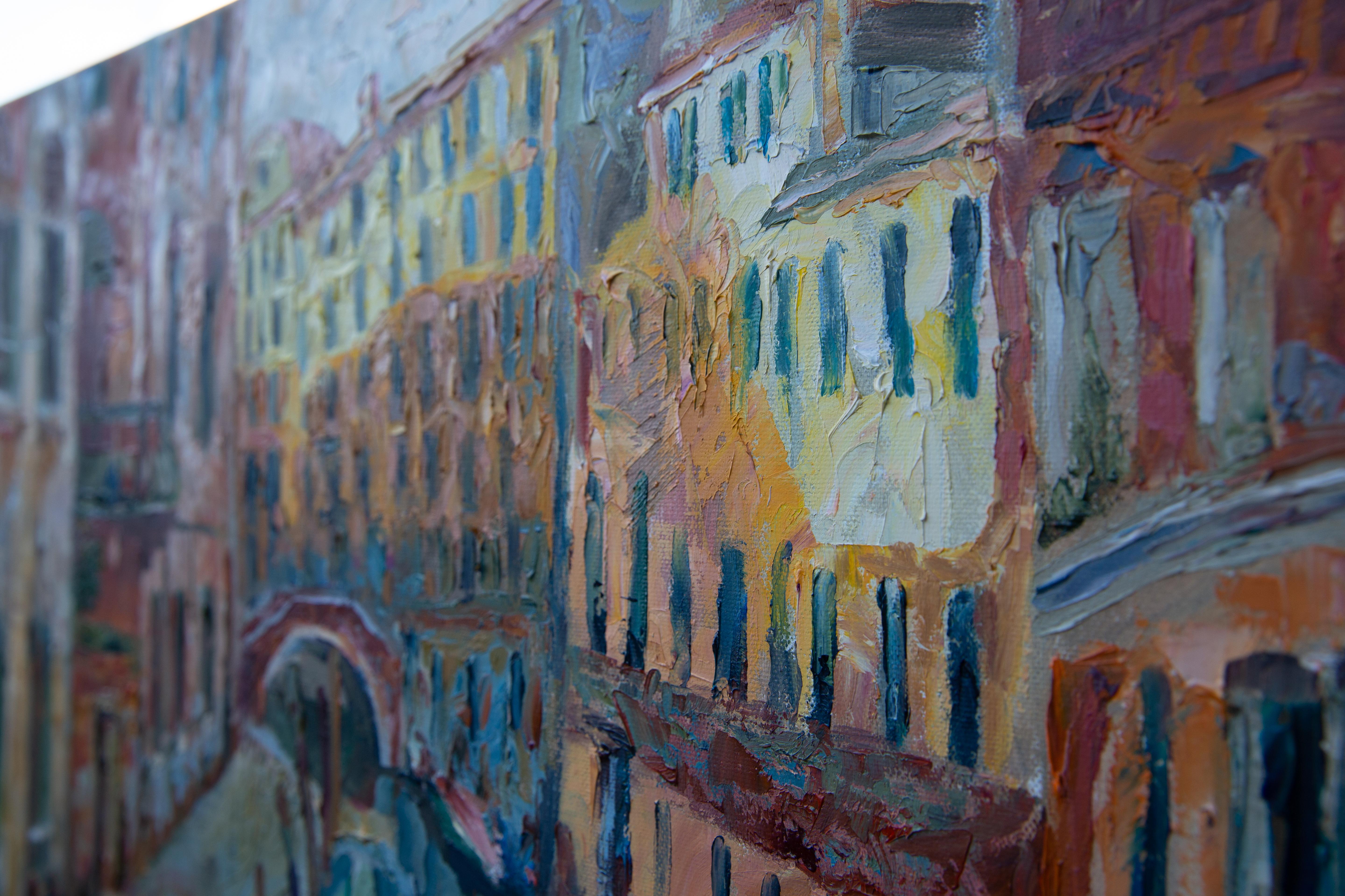 Channel in Venice. Vertical landscape, impressionism, canals, boats. For Sale 7