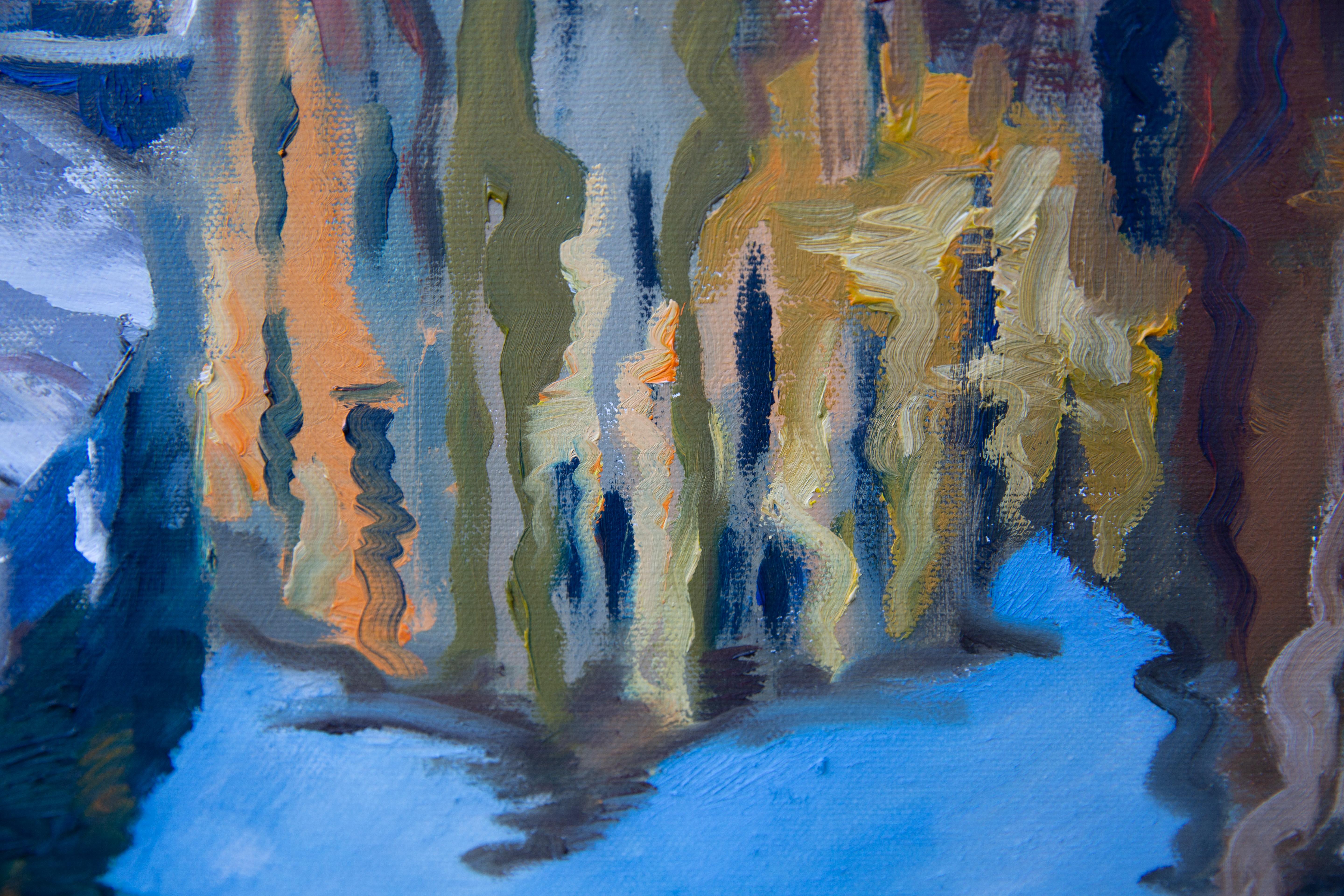 Channel in Venice. Vertical landscape, impressionism, canals, Italy, boats. For Sale 6