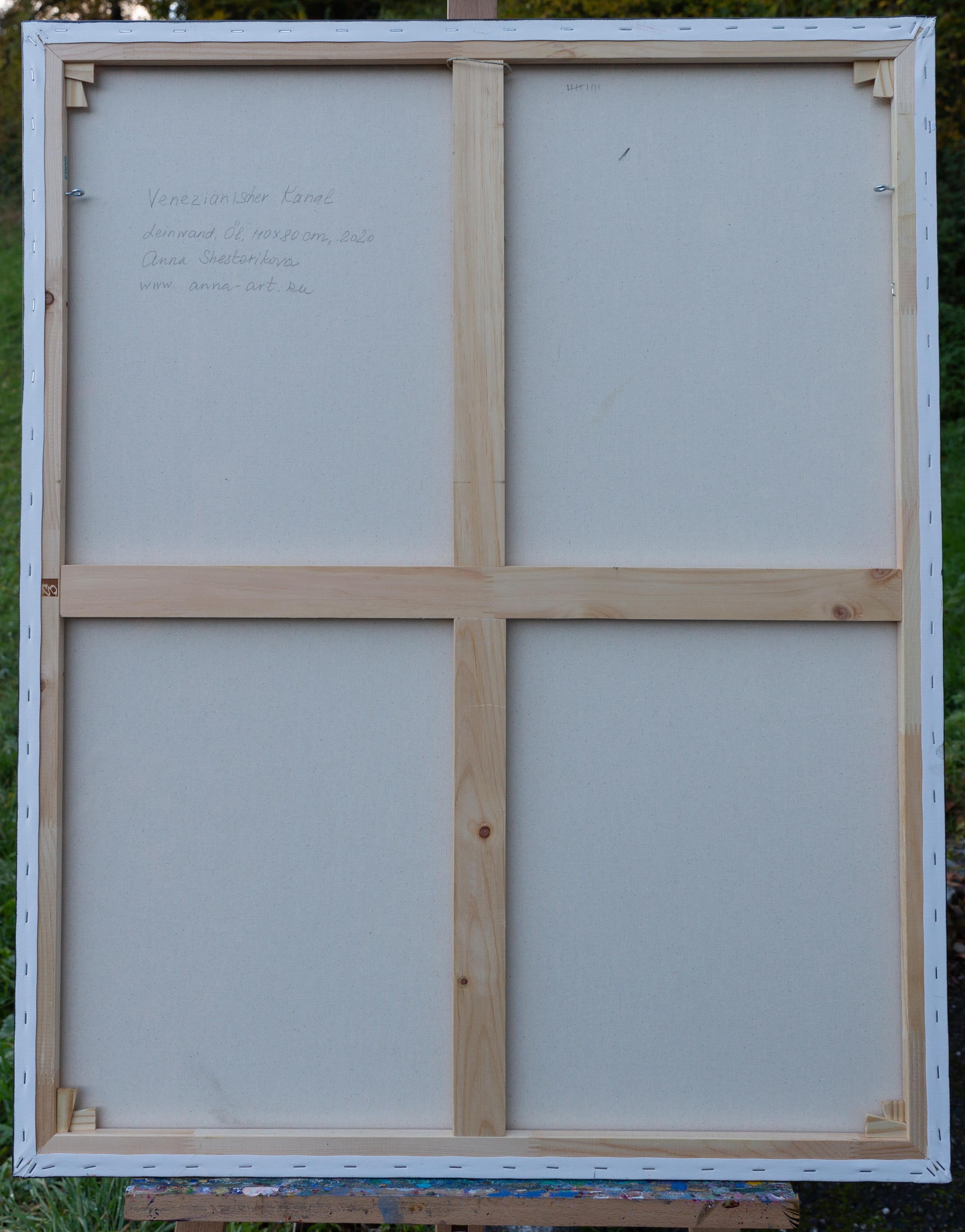 Channel in Venice. Vertical landscape, impressionism, canals, Italy, boats. For Sale 1