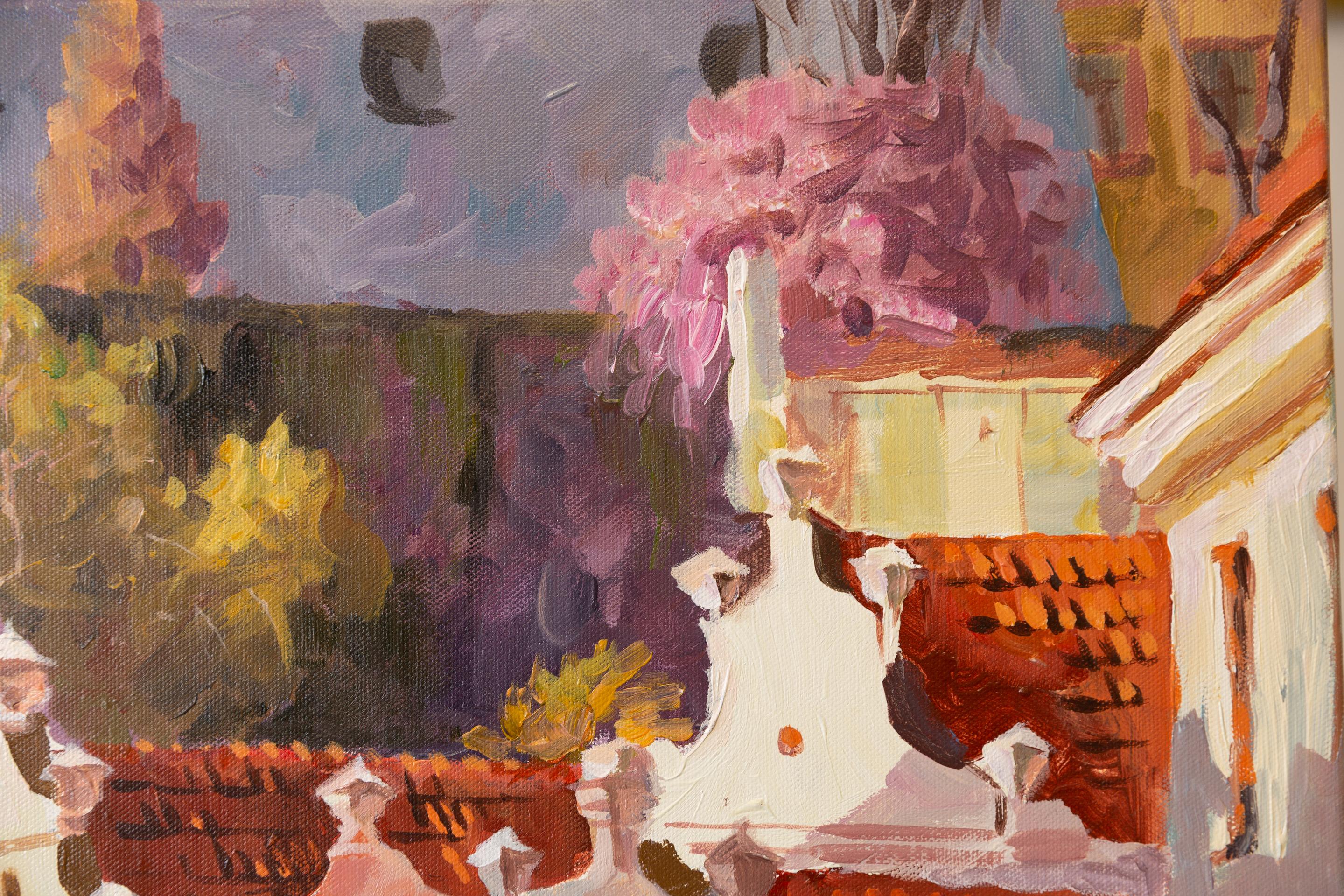 Una città incantevole in primavera. Verticale, impressionismo, paesaggio, Praga in vendita 5