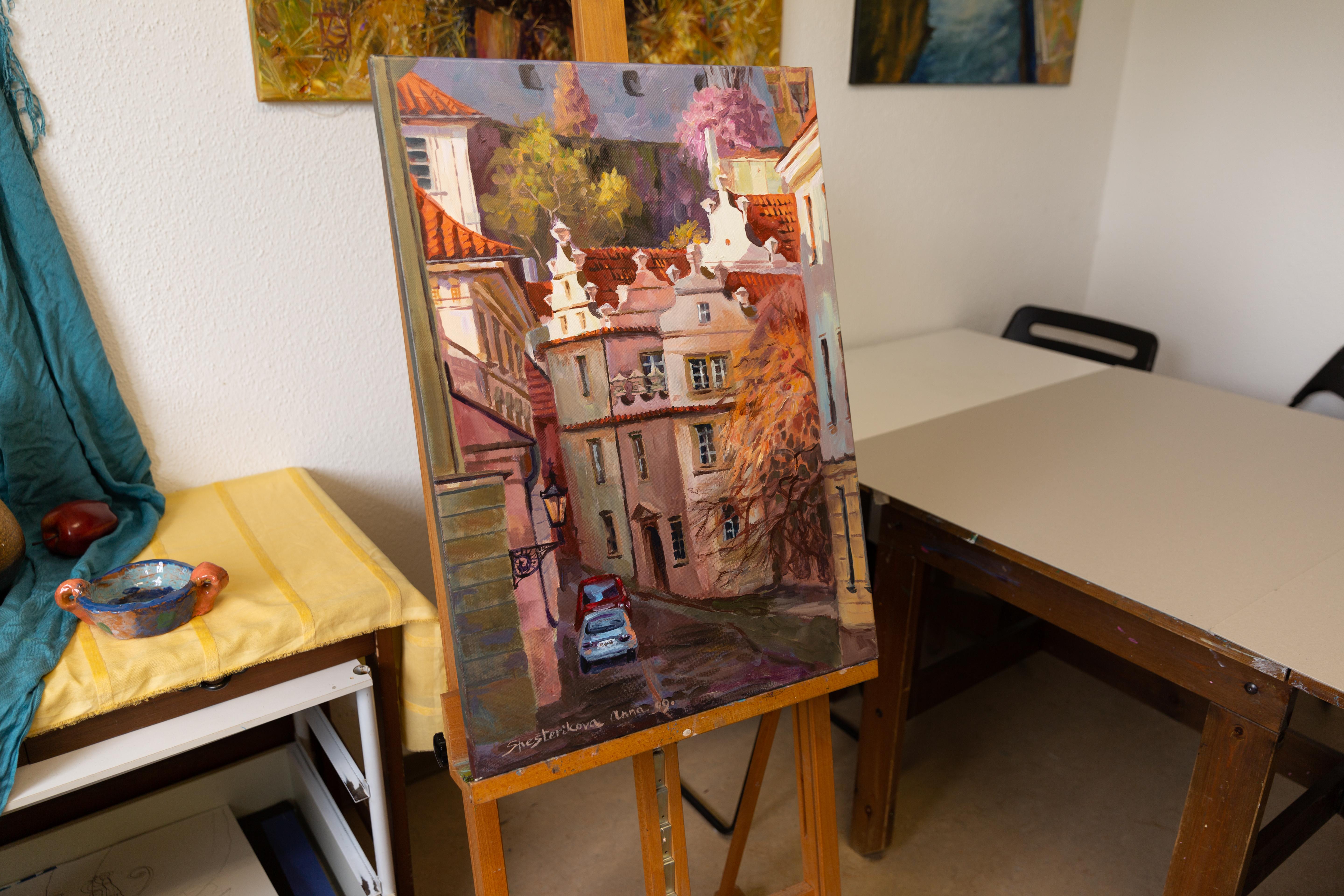Una città incantevole in primavera. Verticale, impressionismo, paesaggio, Praga - Painting Postimpressionismo di Anna Shesterikova