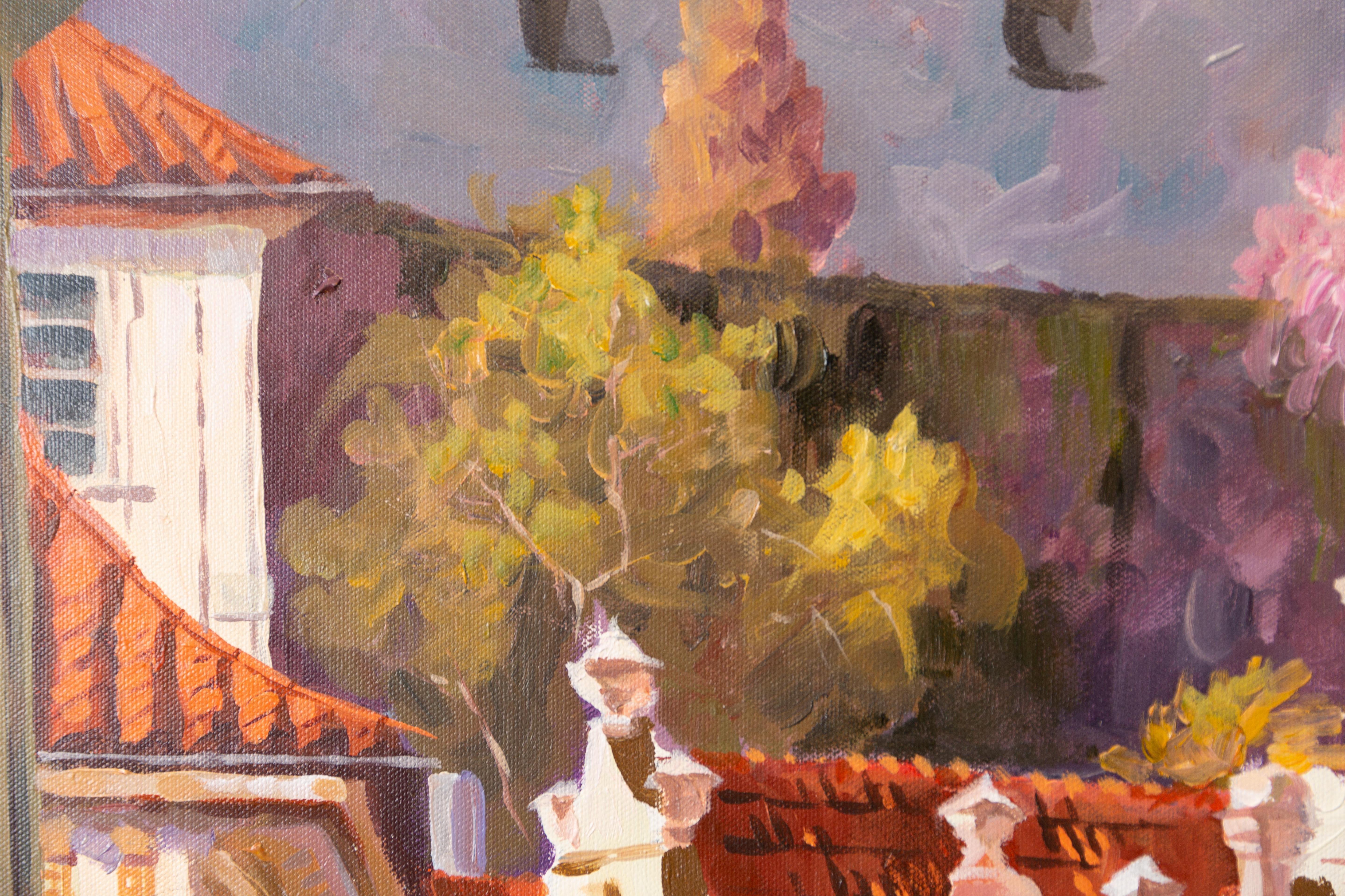 Una città incantevole in primavera. Verticale, impressionismo, paesaggio, Praga in vendita 2