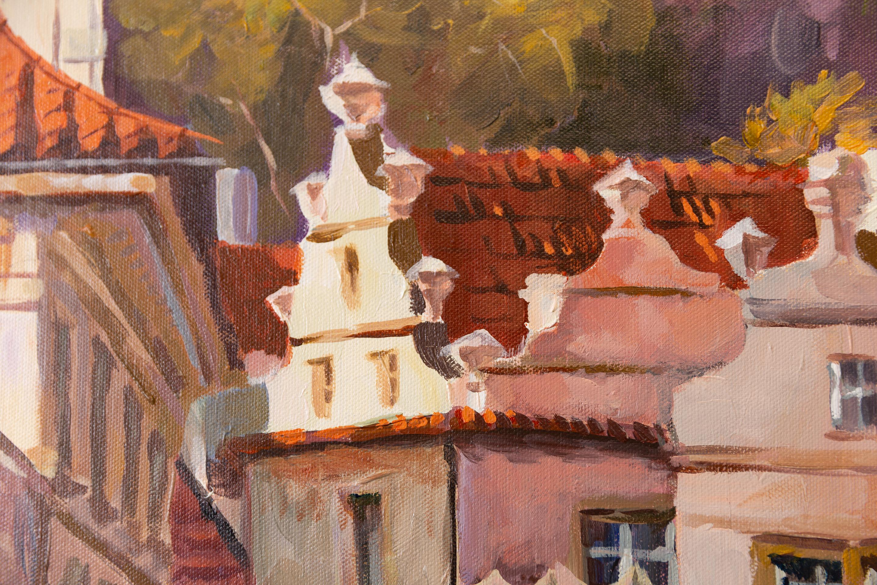 Una città incantevole in primavera. Verticale, impressionismo, paesaggio, Praga in vendita 4