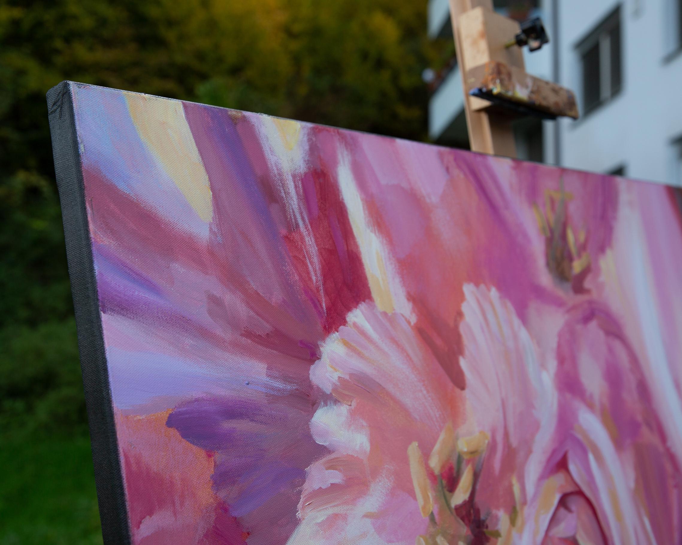 Fiori di ciliegio. Orizzontale, iperrealismo di grandi dimensioni, ciliegio, fiori, interno - Painting di Anna Shesterikova