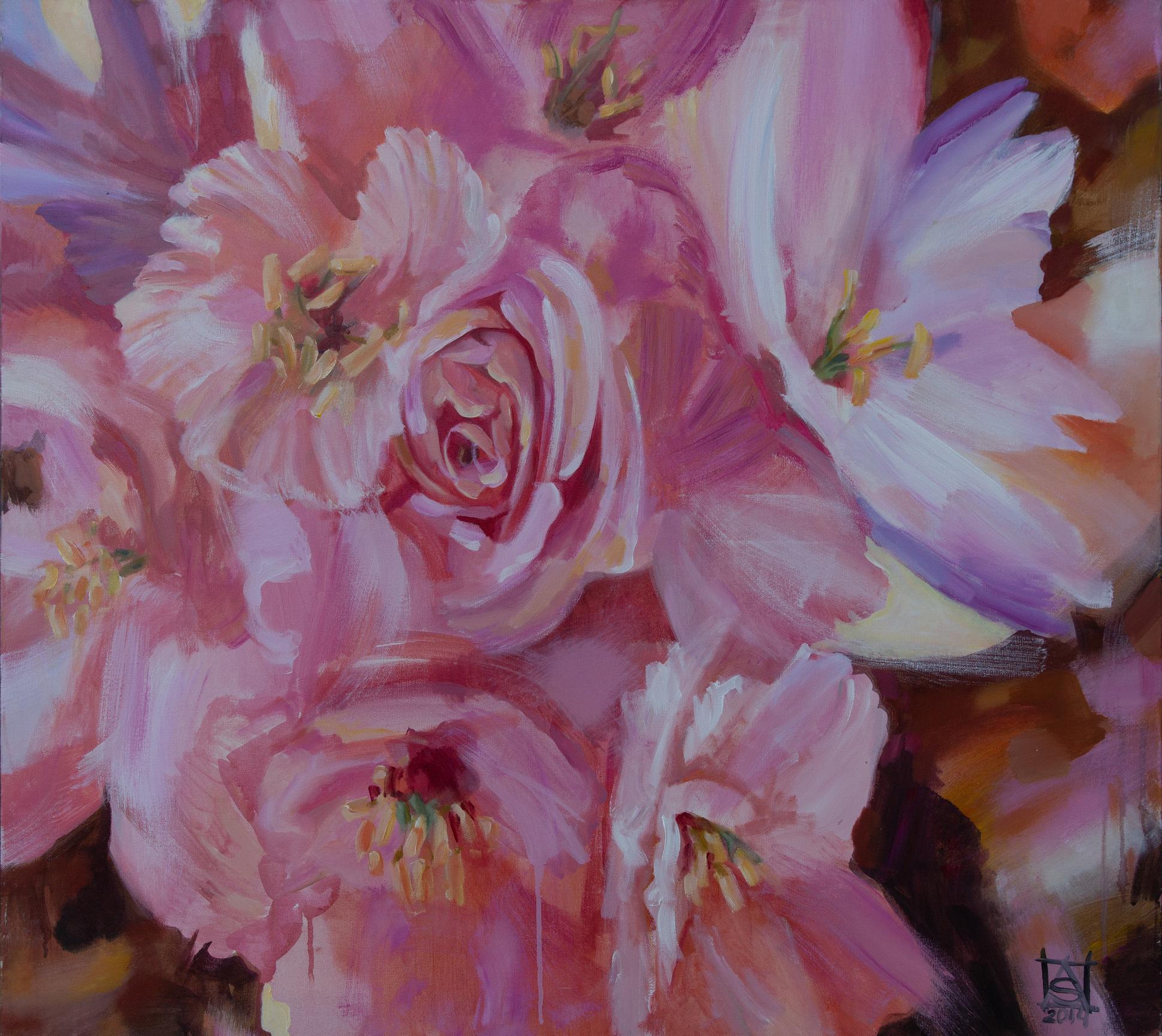 Interior Painting de Anna Shesterikova - Cherry Blossom. Horizontal, large hyperrealism, cherry, flowers, interior