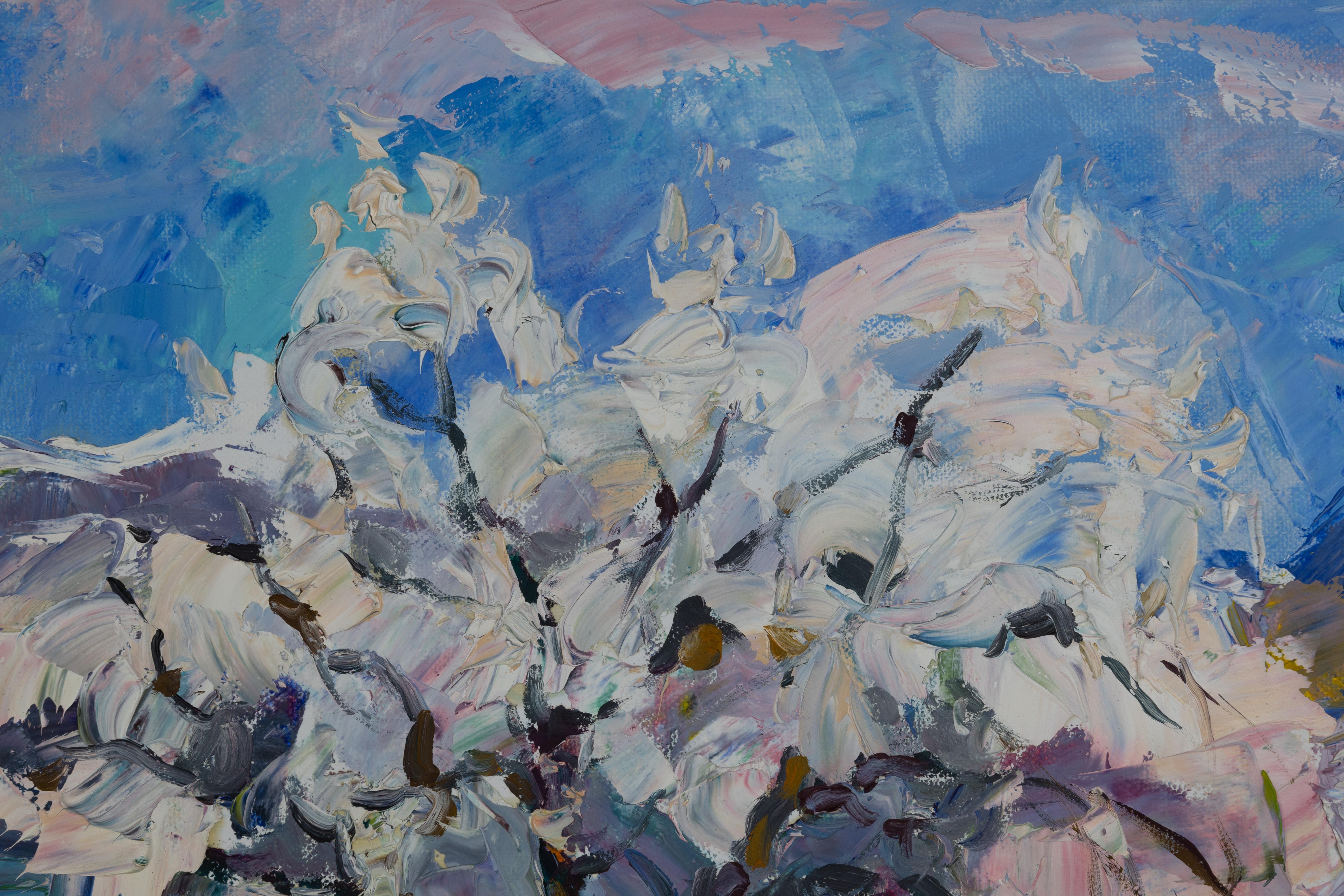 Cherry Trees. Horizontal landscape, impressionism, flowers, mountains, natur For Sale 5
