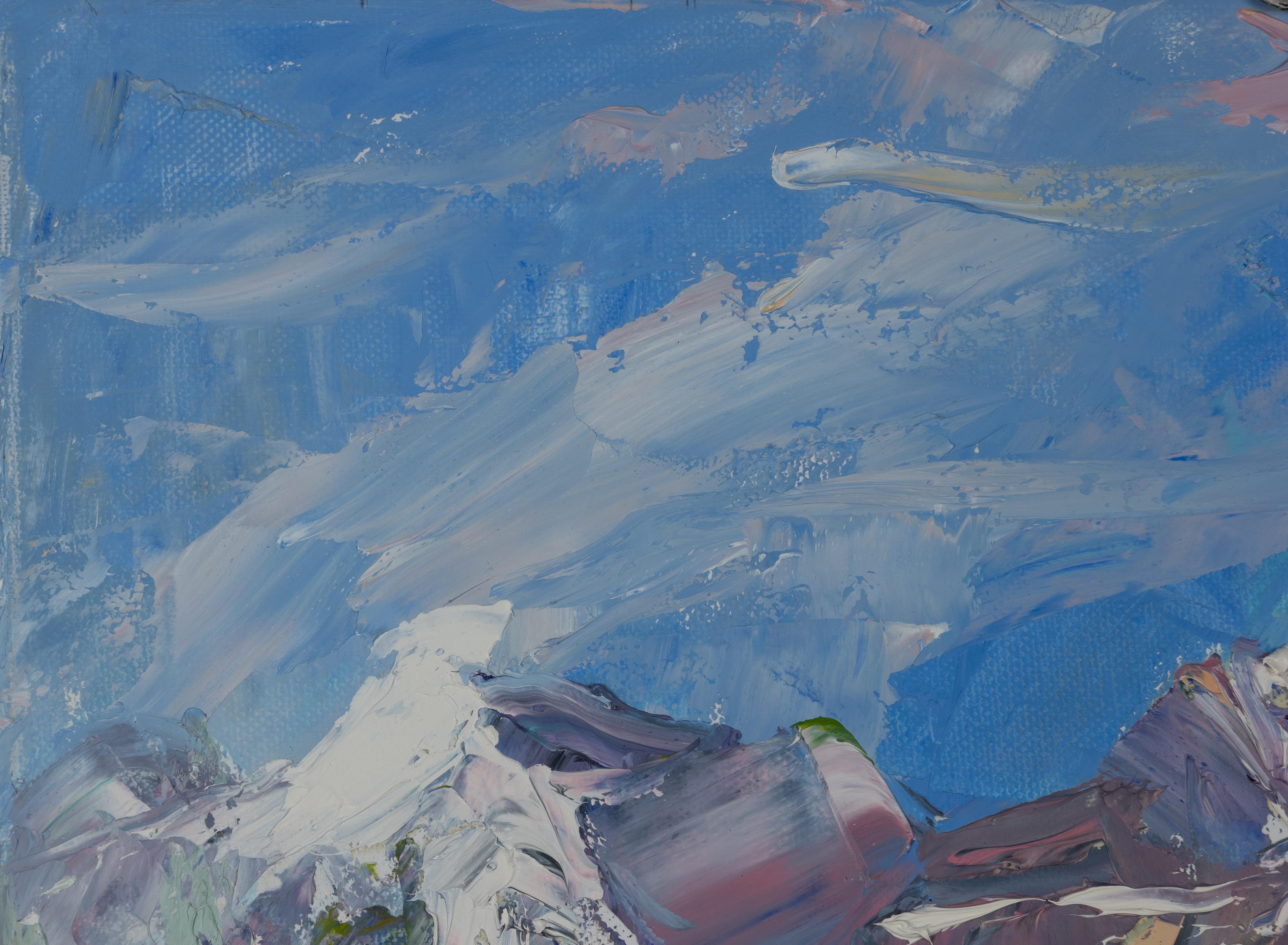 Cherry Trees. Horizontal landscape, impressionism, flowers, mountains, natur For Sale 6