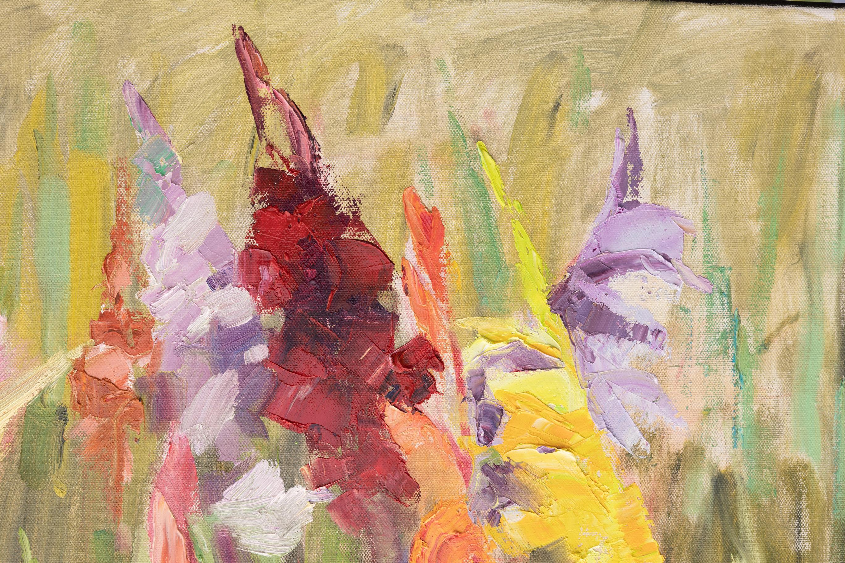 Gladiolos de colores. Vertical, paisaje, óleo, floral, postimpresionismo, flores en venta 5