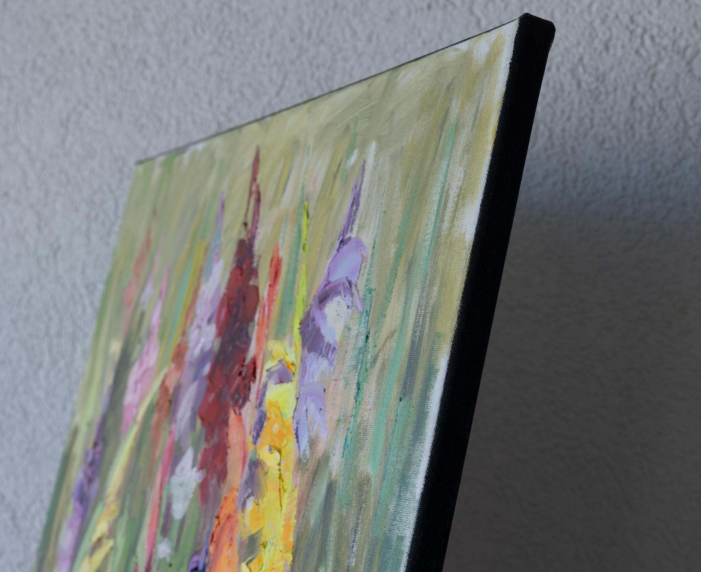 Gladiolos de colores. Vertical, paisaje, óleo, floral, postimpresionismo, flores - Painting de Anna Shesterikova
