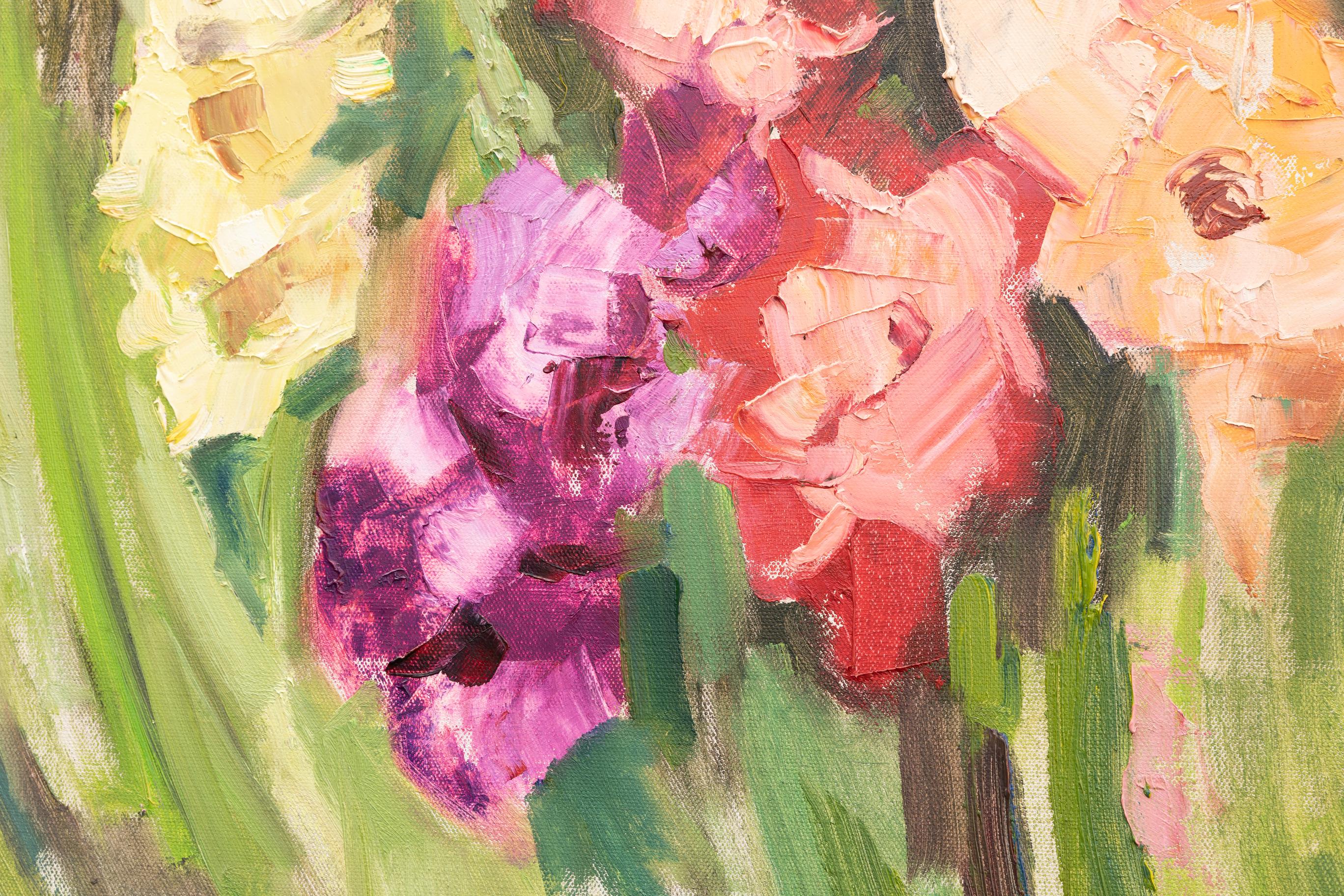 Gladiolos de colores. Vertical, paisaje, óleo, floral, postimpresionismo, flores en venta 1