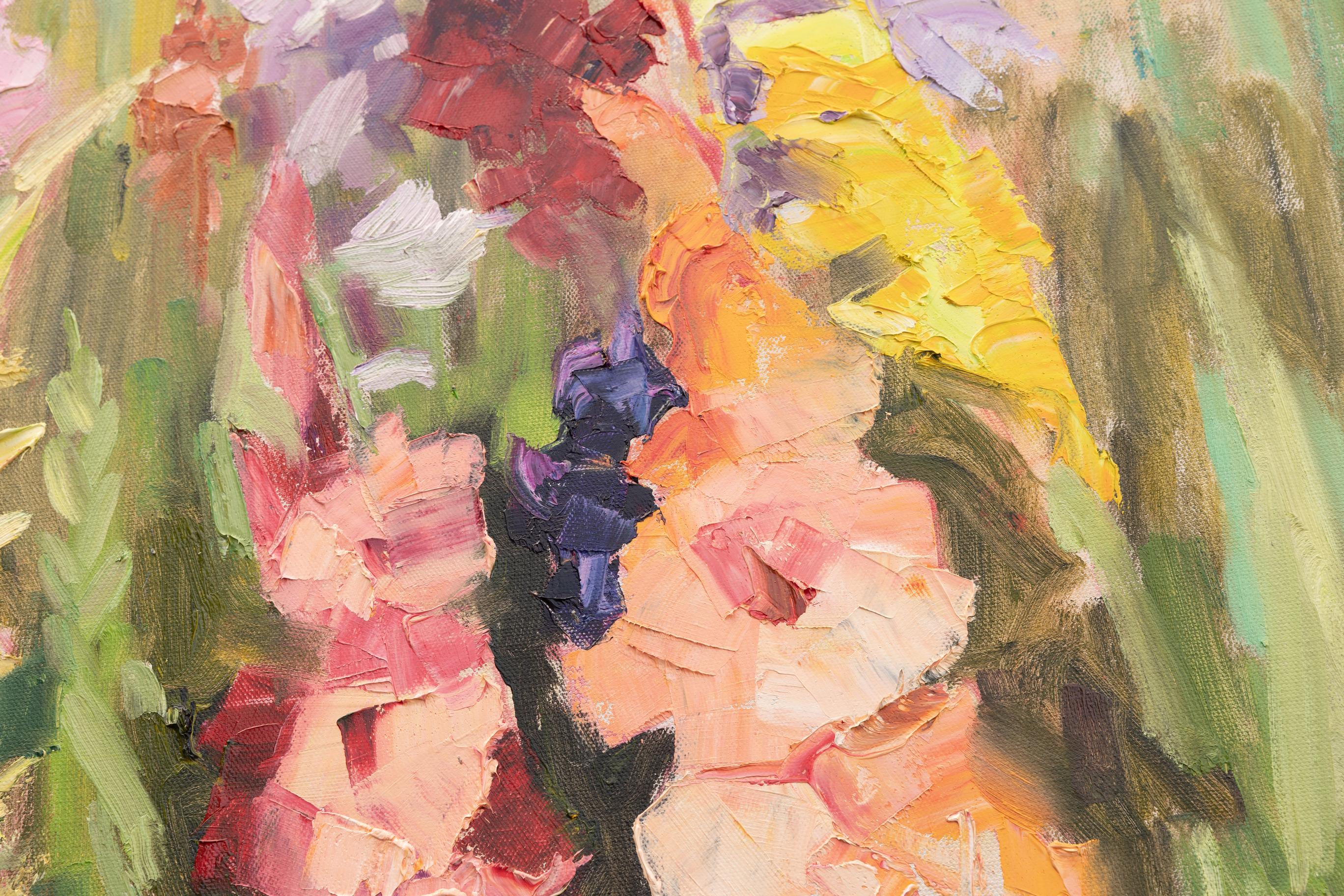 Gladiolos de colores. Vertical, paisaje, óleo, floral, postimpresionismo, flores en venta 2
