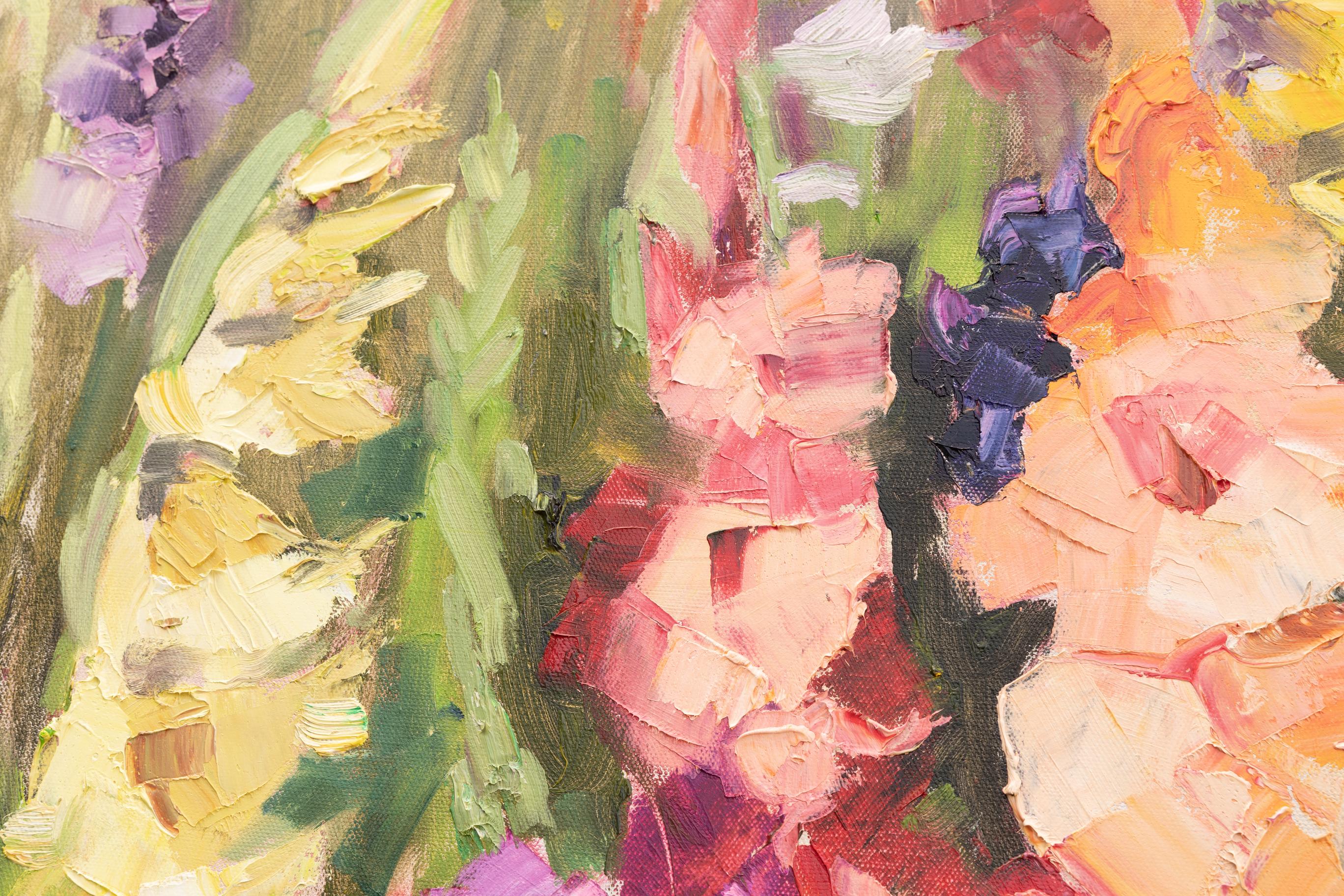 Gladiolos de colores. Vertical, paisaje, óleo, floral, postimpresionismo, flores en venta 3