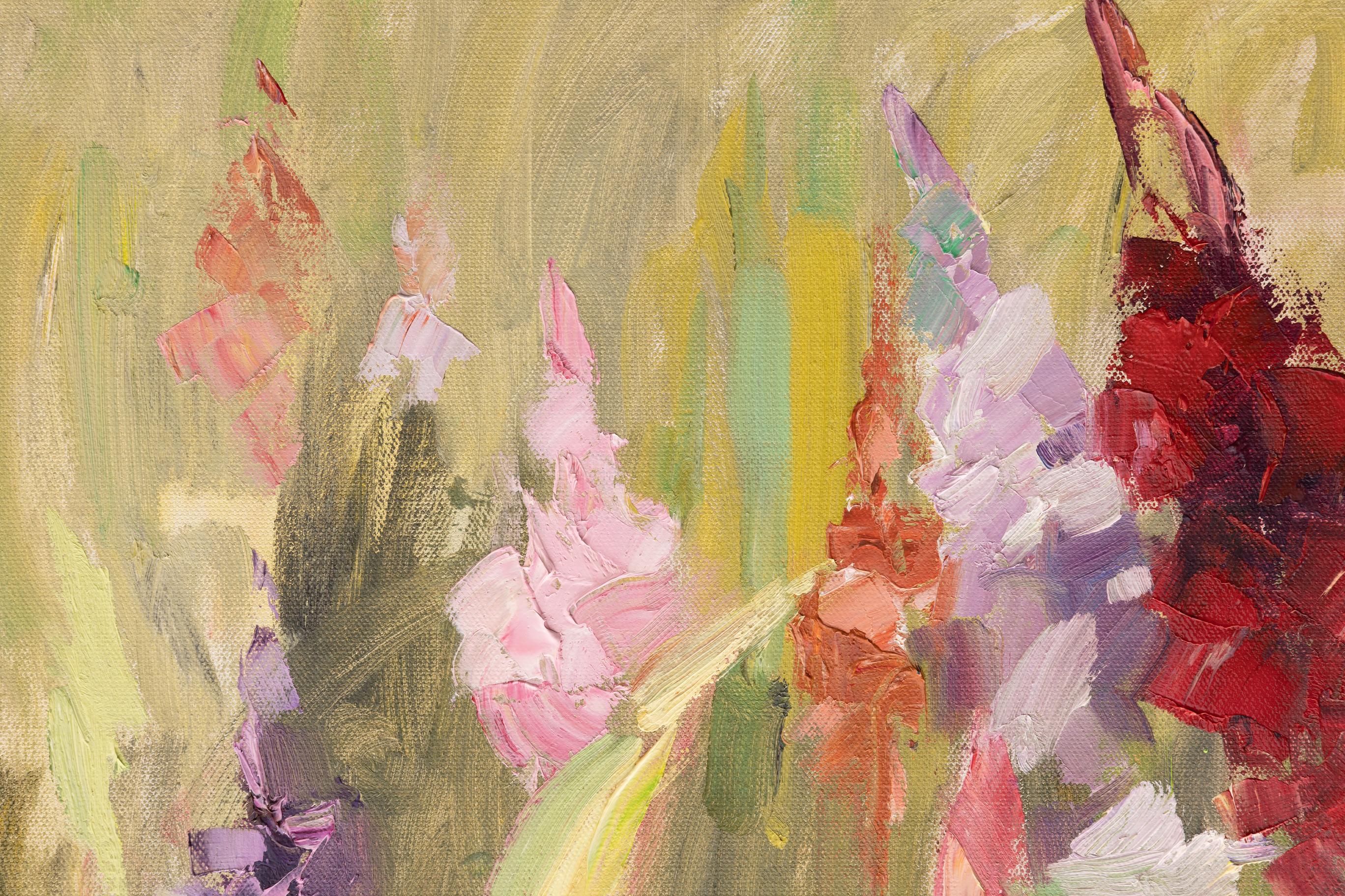 Gladiolos de colores. Vertical, paisaje, óleo, floral, postimpresionismo, flores en venta 4