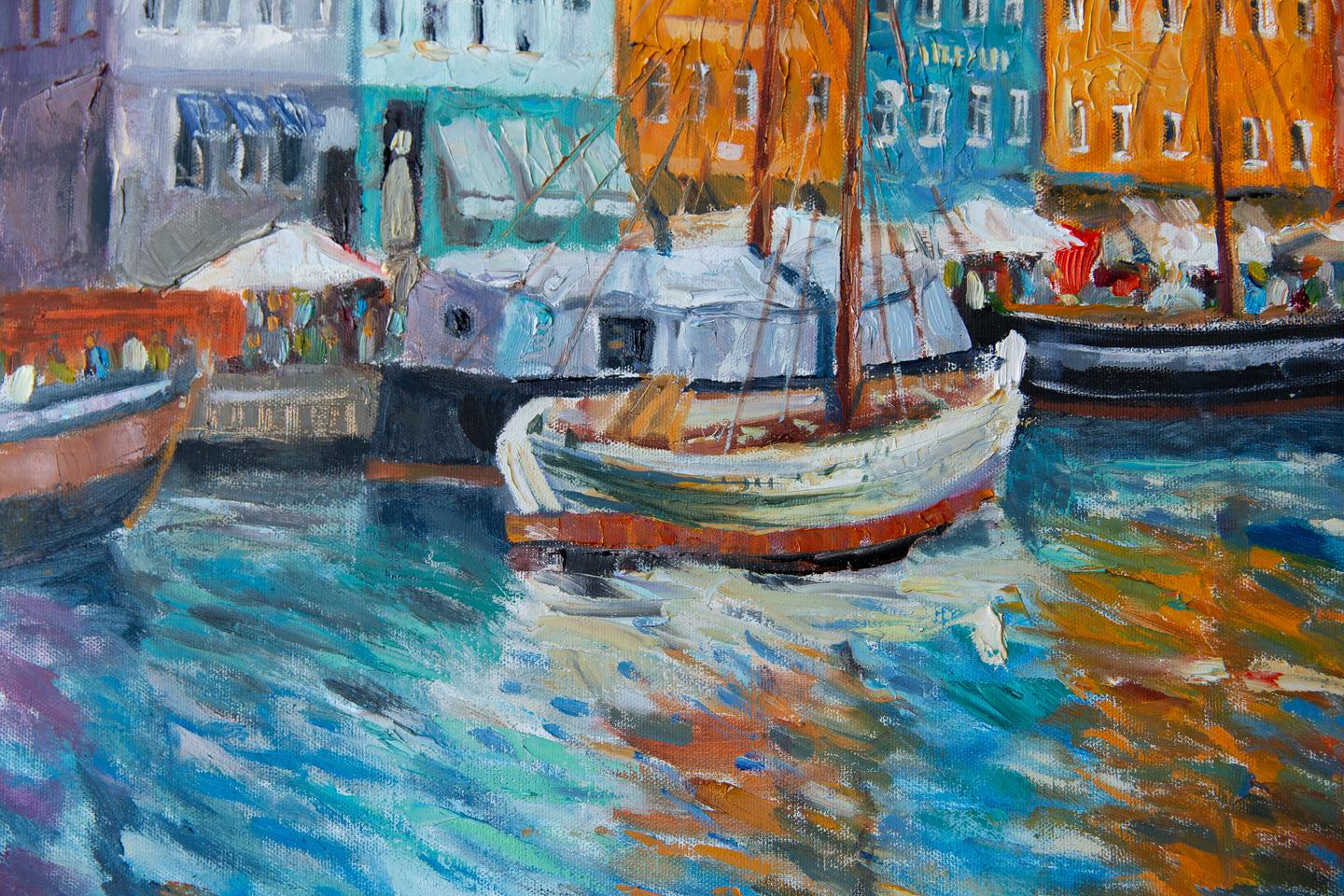 Kopenhagen. Horizontal, Landschaft, Impressionismus, Öl, Fluss, Stadt, Häuser im Angebot 2