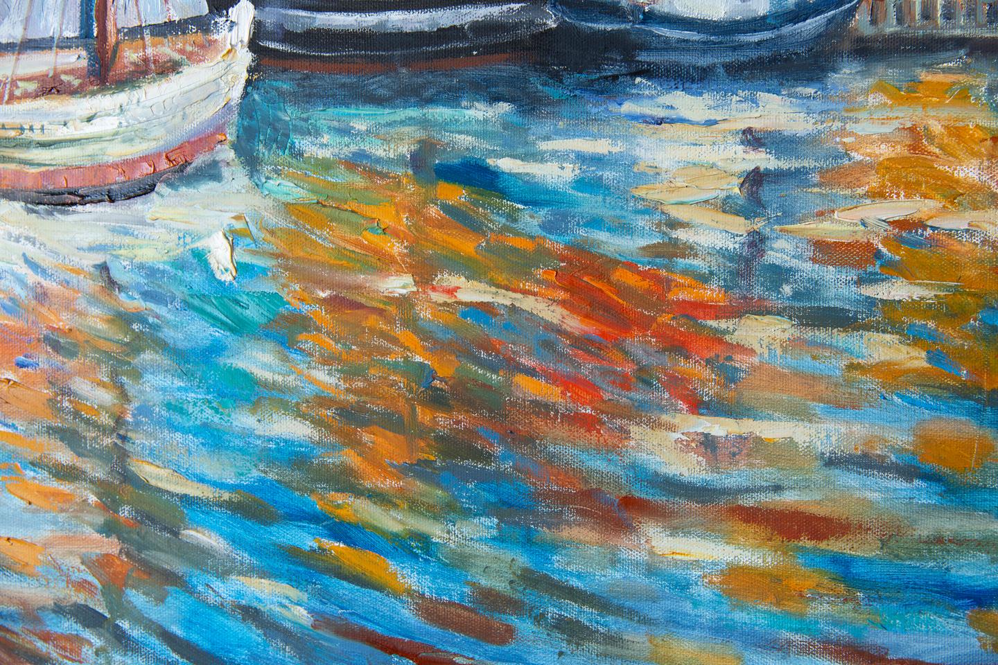 Kopenhagen. Horizontal, Landschaft, Impressionismus, Öl, Fluss, Stadt, Häuser im Angebot 3