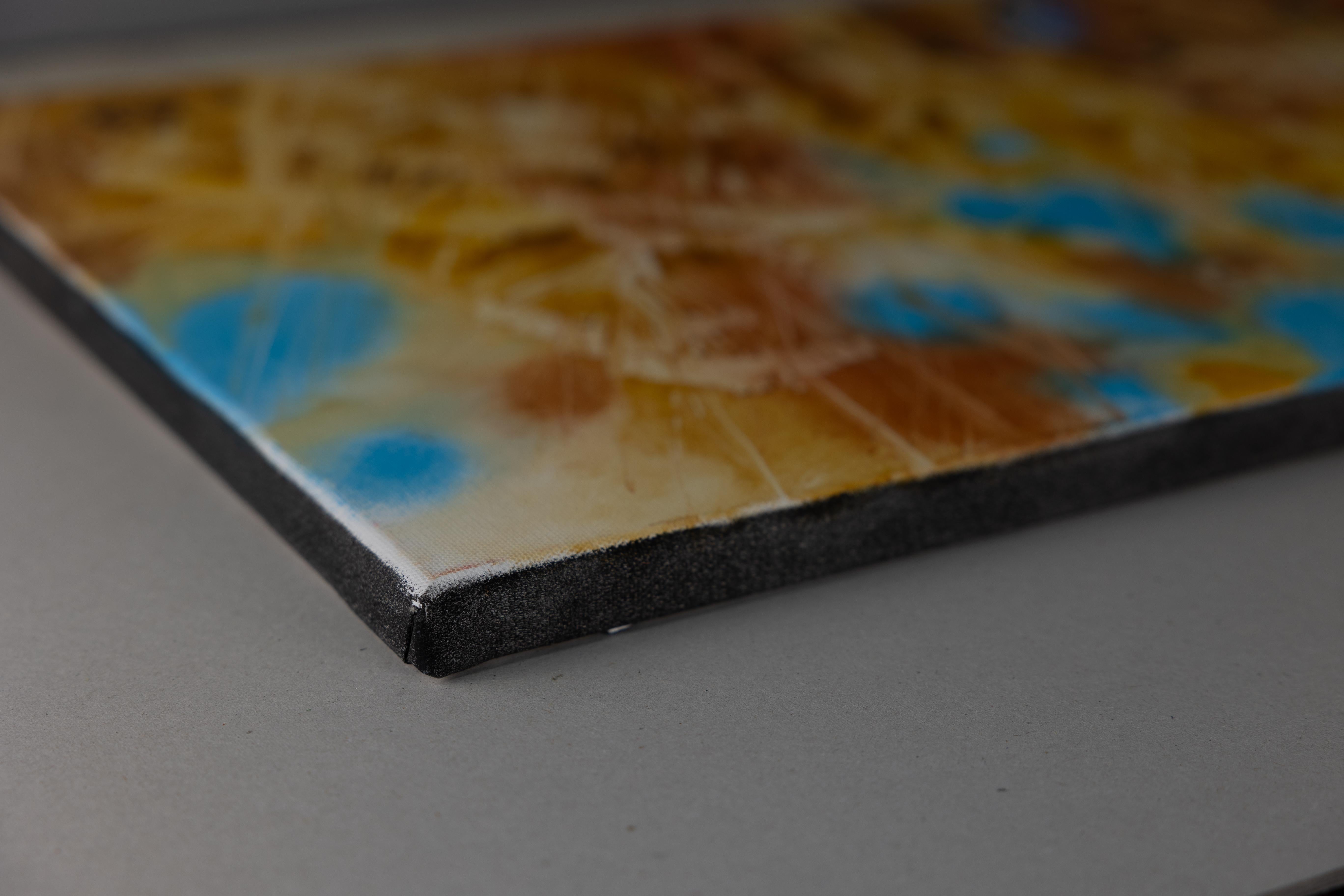 Fiore di mais. Orizzontale, acrilico, per interni, oro, blu - Painting di Anna Shesterikova