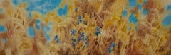 Corn Flower. Horizontal, acrylic, for interior, gold, blue
