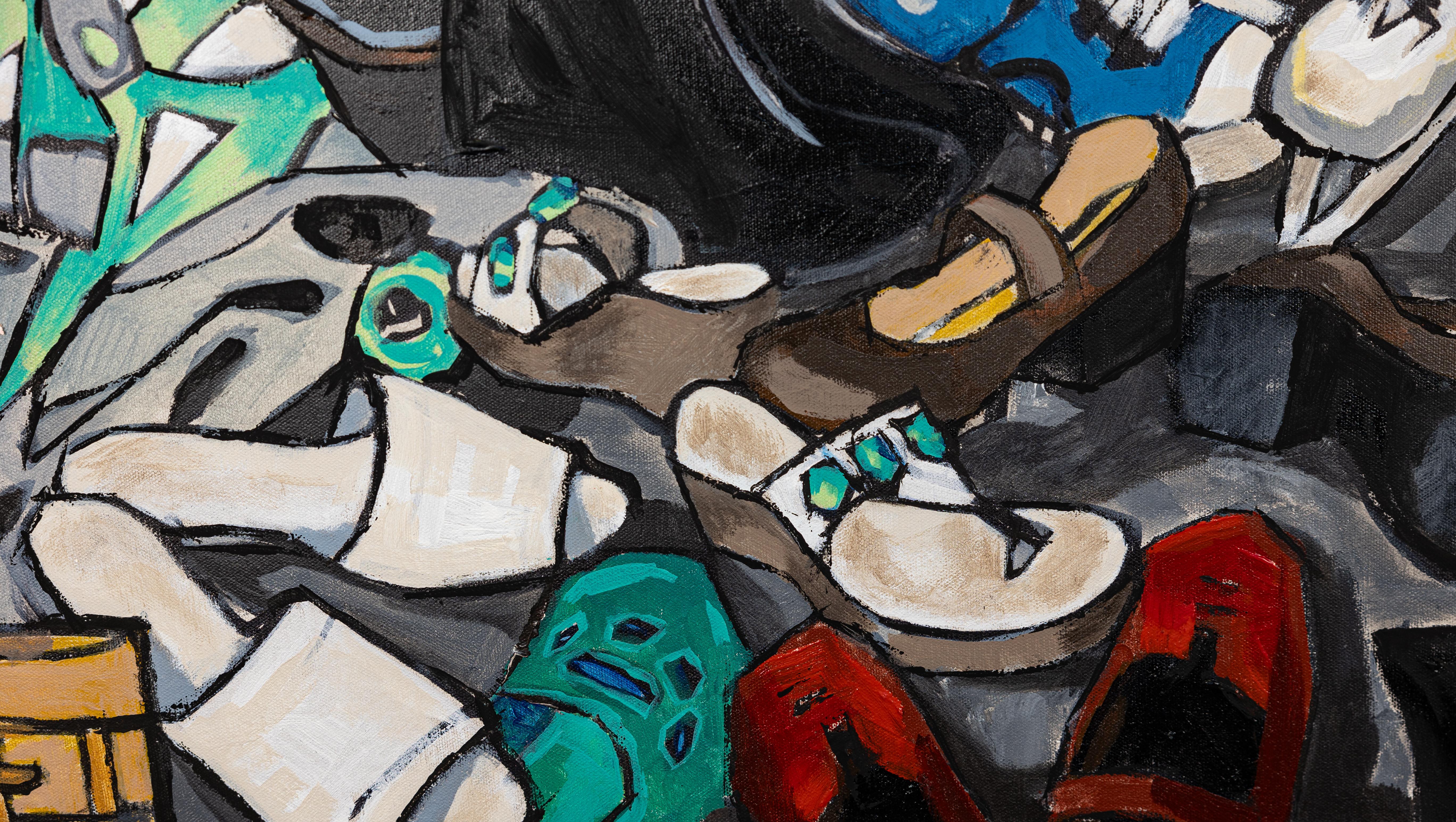 Course of Life. Acrylic painting, large format, horizontal, shoes. For Sale 5