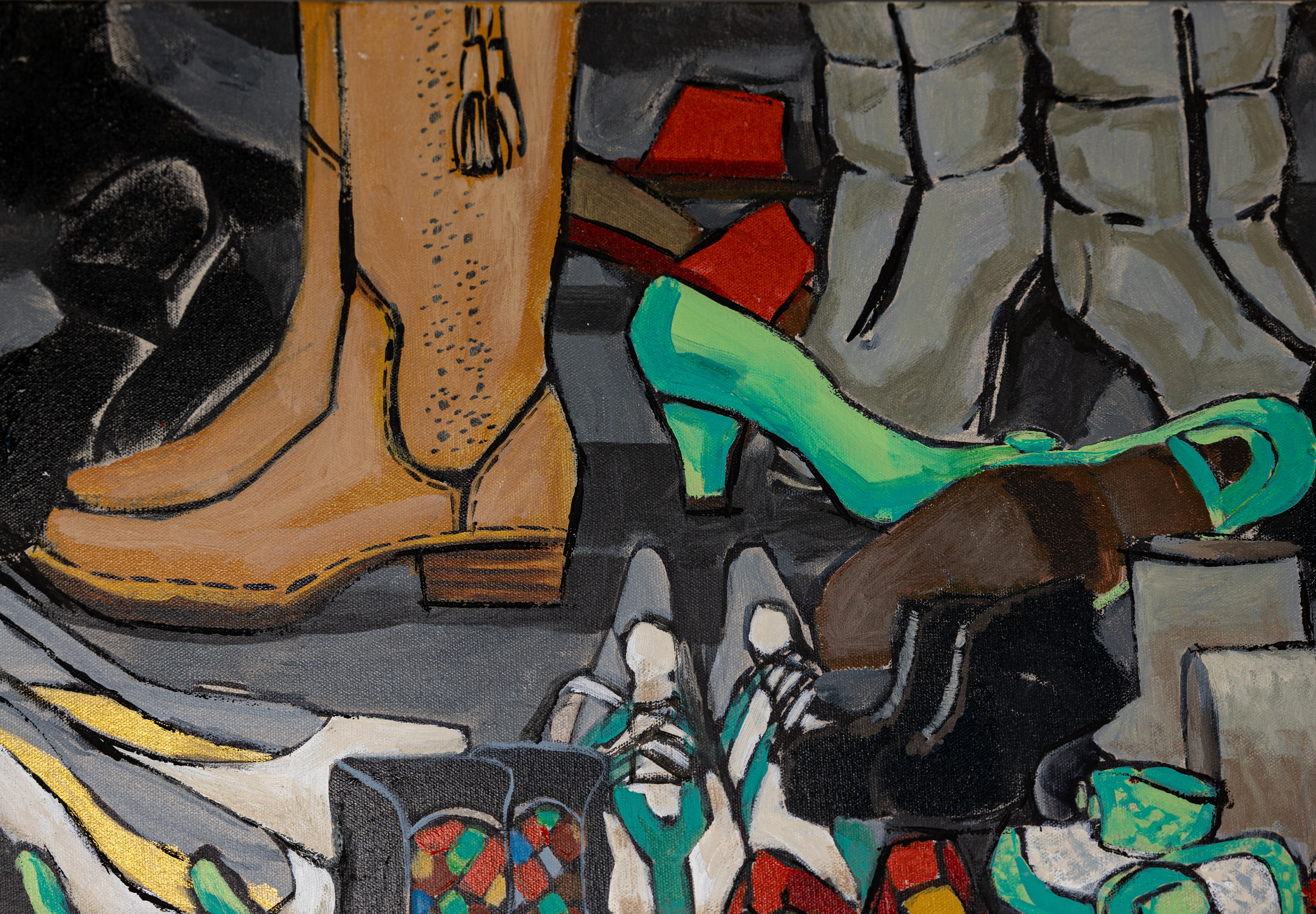 Course of Life. Acrylic painting, large format, horizontal, shoes. For Sale 6