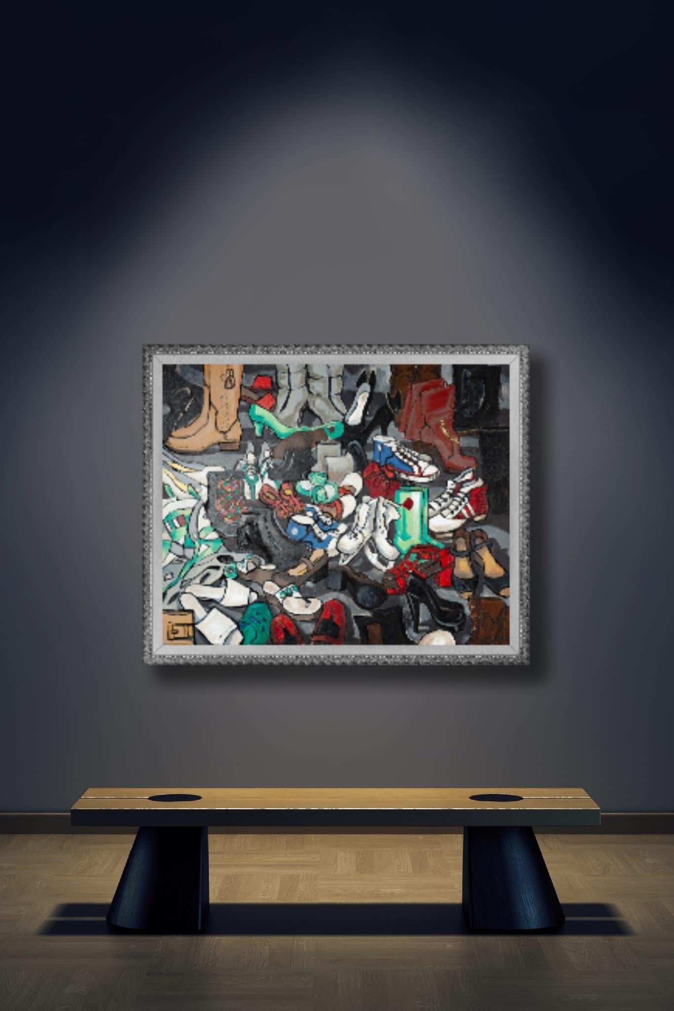 Course of Life. Acrylic painting, large format, horizontal, shoes. For Sale 9