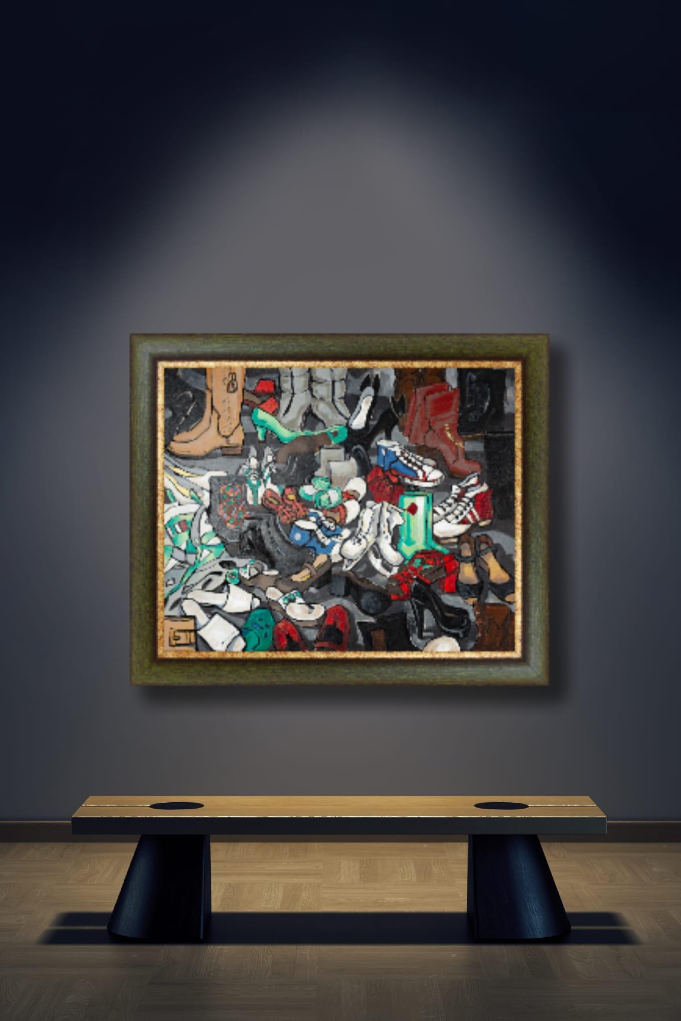 Course of Life. Acrylic painting, large format, horizontal, shoes. For Sale 10