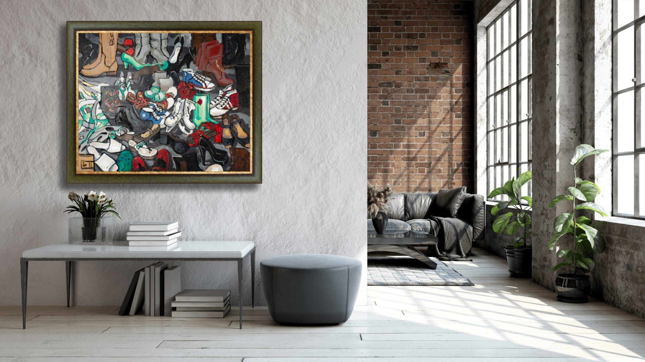 Course of Life. Acrylic painting, large format, horizontal, shoes. For Sale 14