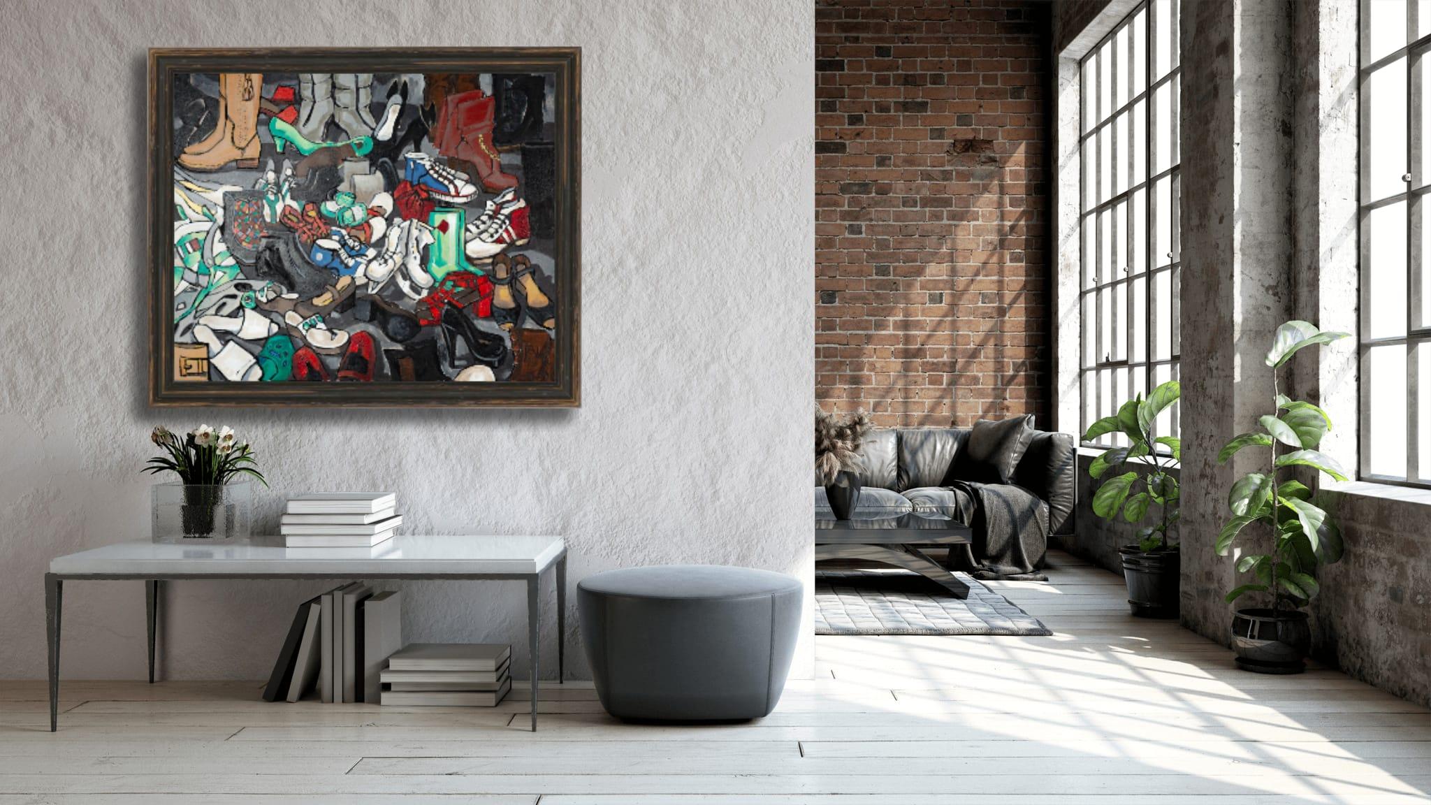 Course of Life. Acrylic painting, large format, horizontal, shoes. For Sale 15