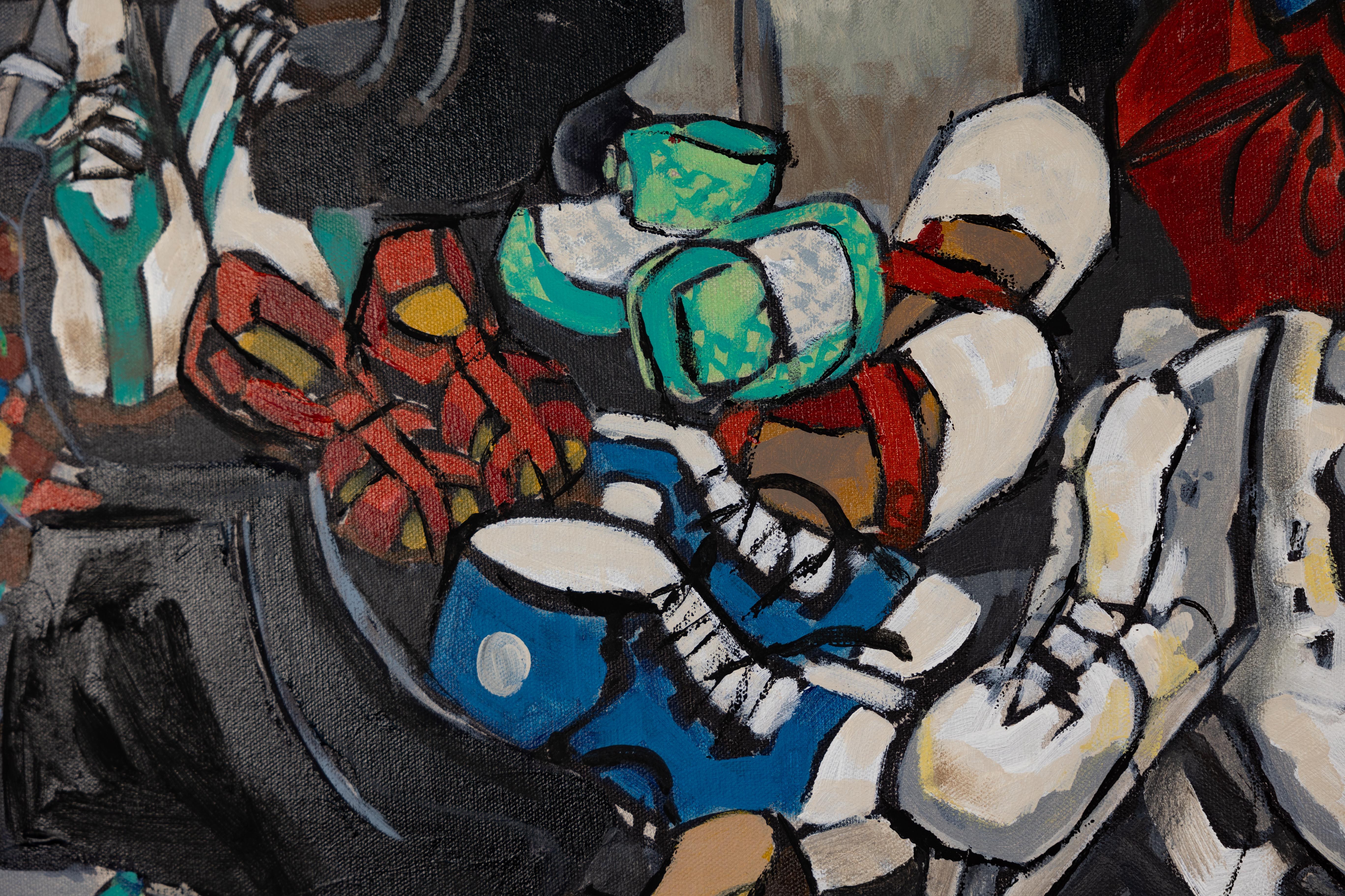 Course of Life. Acrylic painting, large format, horizontal, shoes. - Black Still-Life Painting by Anna Shesterikova